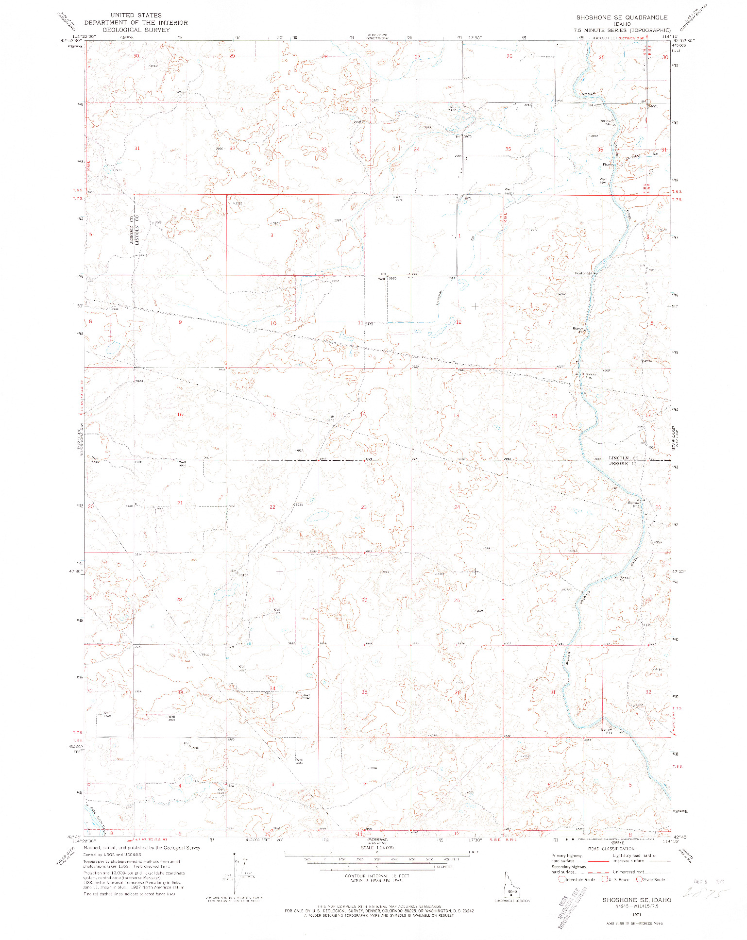 USGS 1:24000-SCALE QUADRANGLE FOR SHOSHONE SE, ID 1971