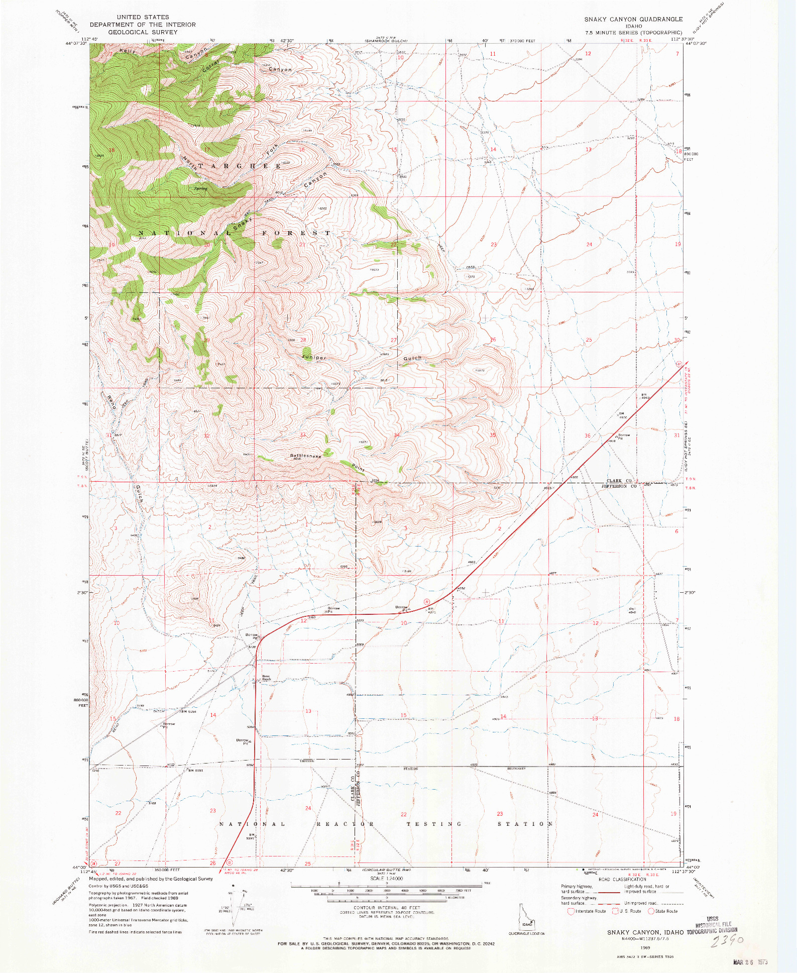 USGS 1:24000-SCALE QUADRANGLE FOR SNAKY CANYON, ID 1969