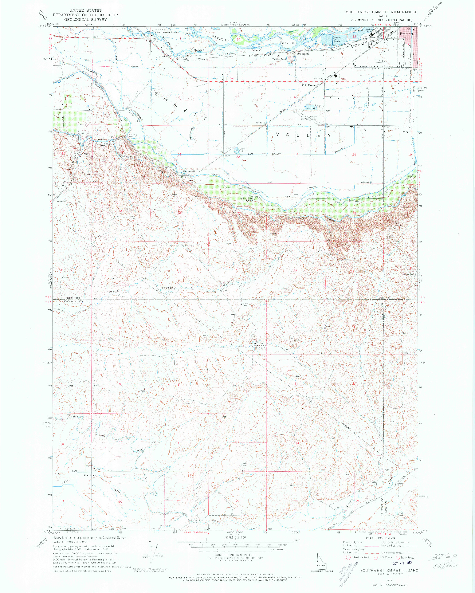 USGS 1:24000-SCALE QUADRANGLE FOR SOUTHWEST EMMETT, ID 1970