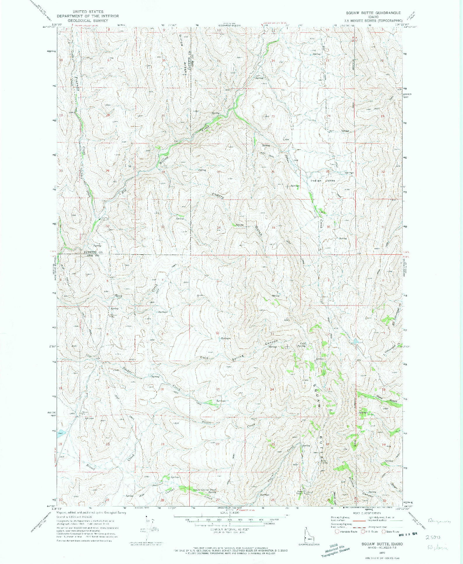 USGS 1:24000-SCALE QUADRANGLE FOR SQUAW BUTTE, ID 1970