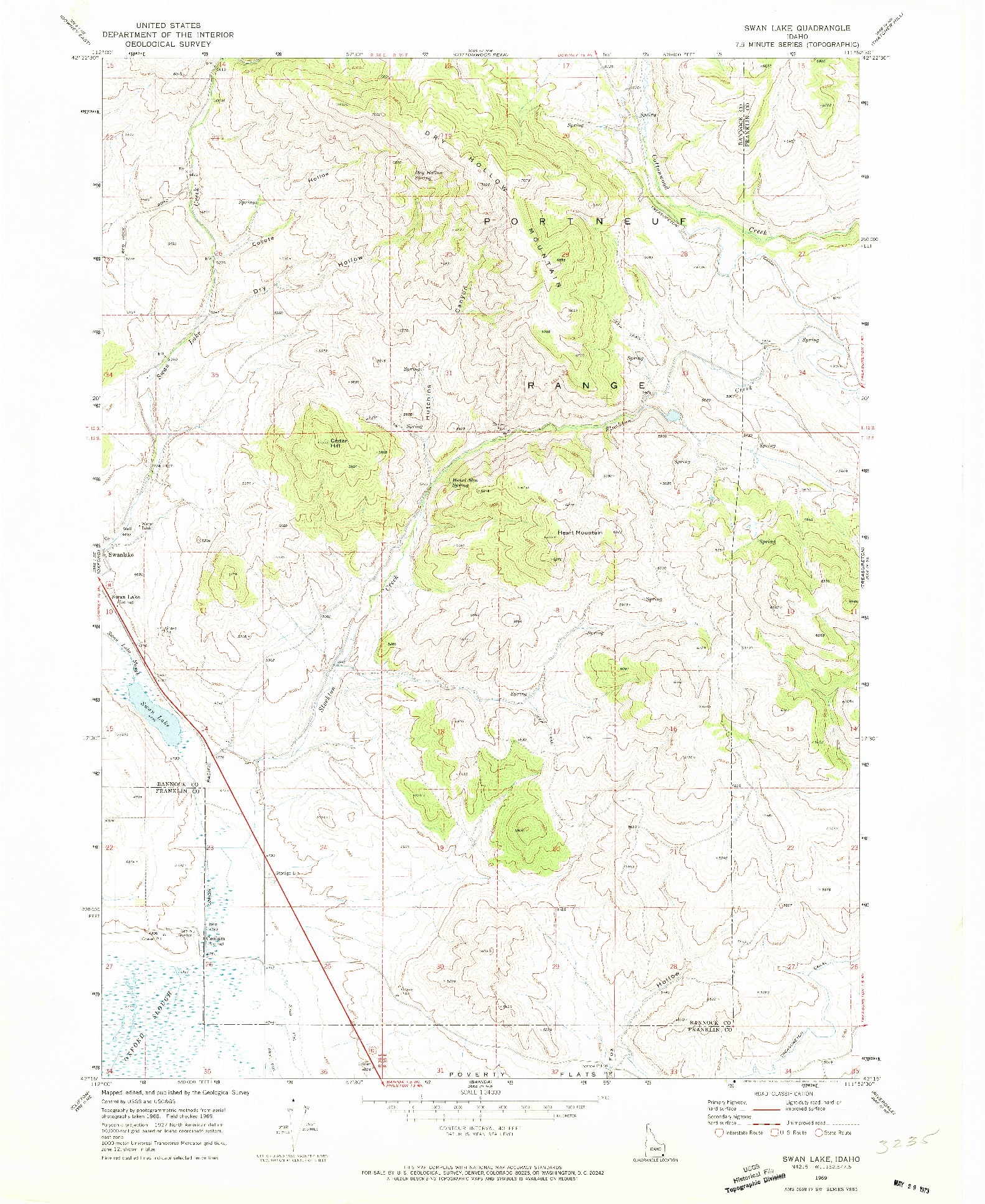 USGS 1:24000-SCALE QUADRANGLE FOR SWAN LAKE, ID 1969