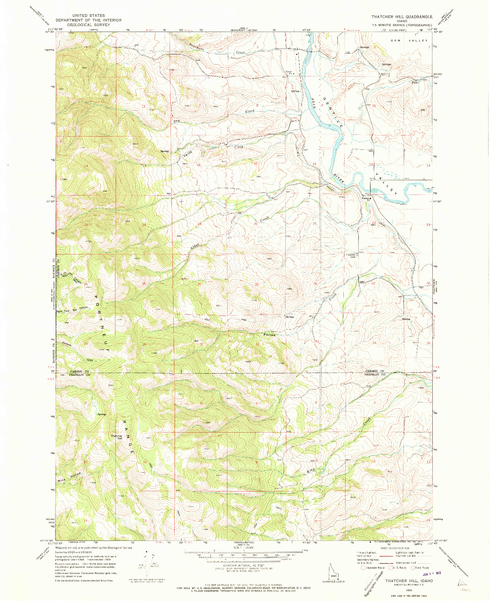 USGS 1:24000-SCALE QUADRANGLE FOR THATCHER HILL, ID 1969