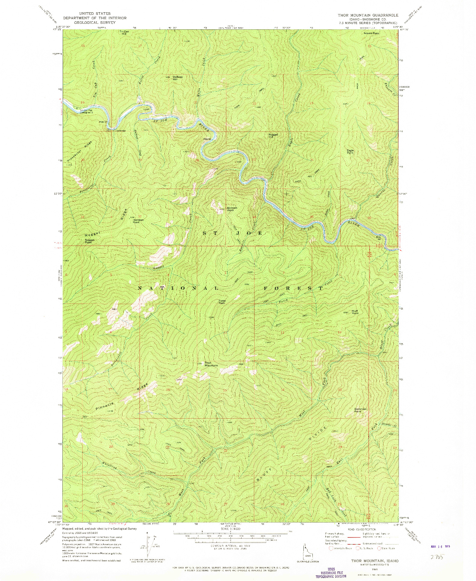 USGS 1:24000-SCALE QUADRANGLE FOR THOR MOUNTAIN, ID 1969