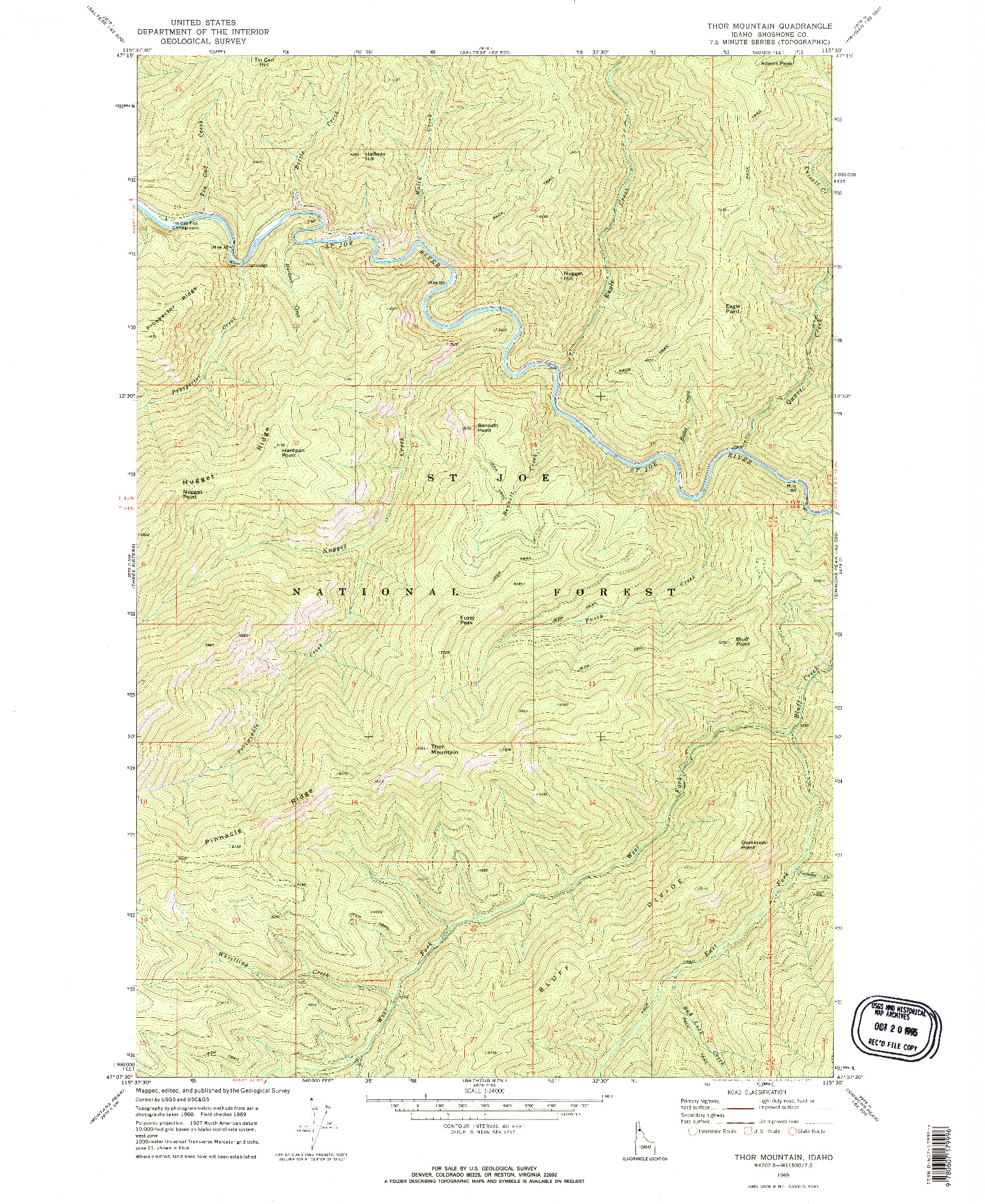 USGS 1:24000-SCALE QUADRANGLE FOR THOR MOUNTAIN, ID 1969