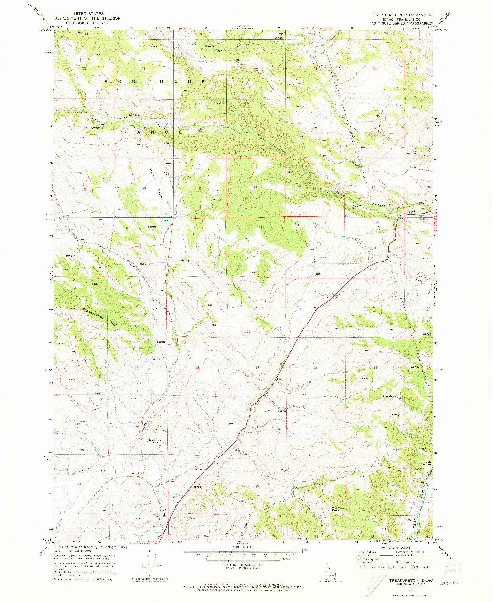 USGS 1:24000-SCALE QUADRANGLE FOR TREASURETON, ID 1969