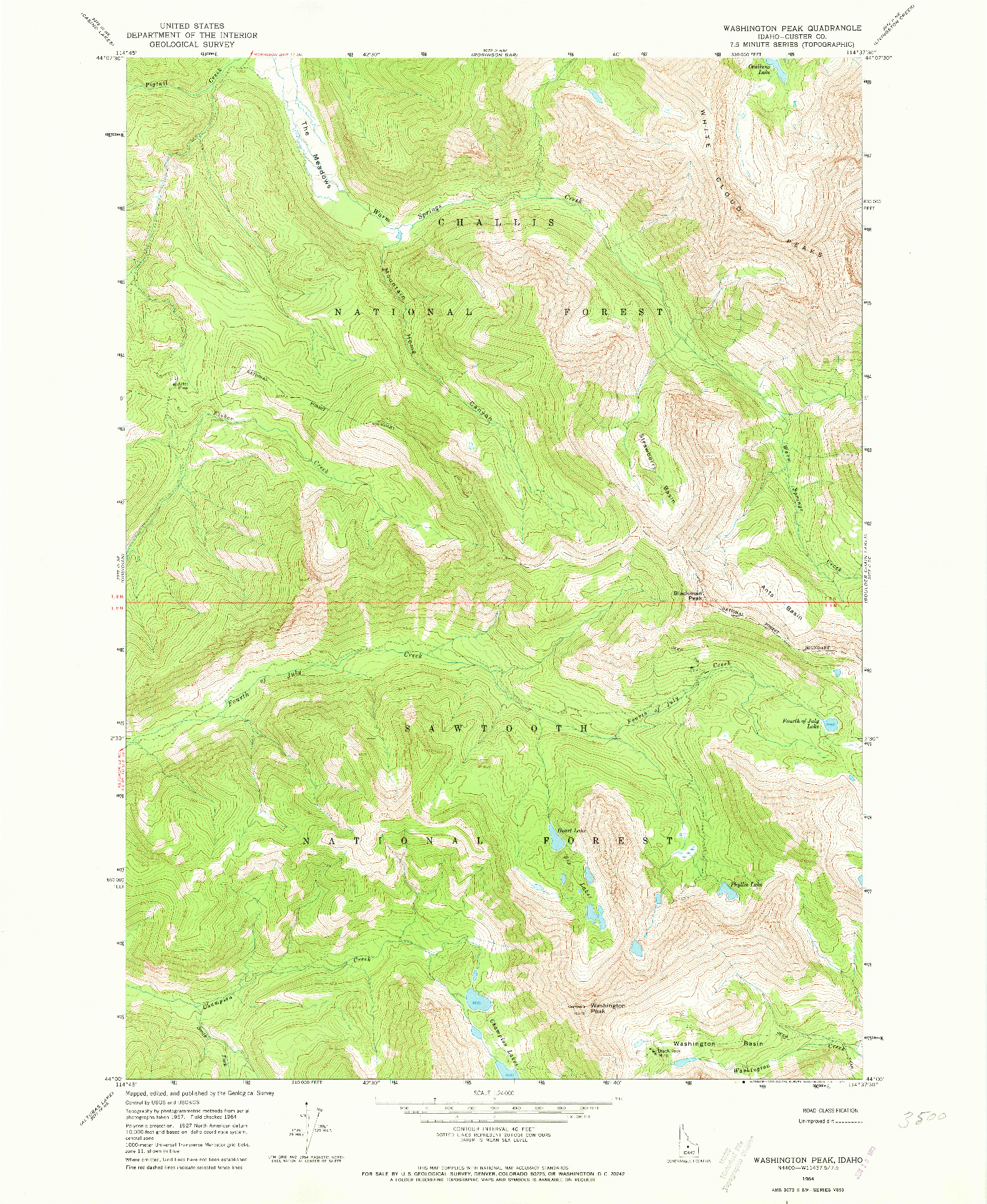 USGS 1:24000-SCALE QUADRANGLE FOR WASHINGTON PEAK, ID 1964