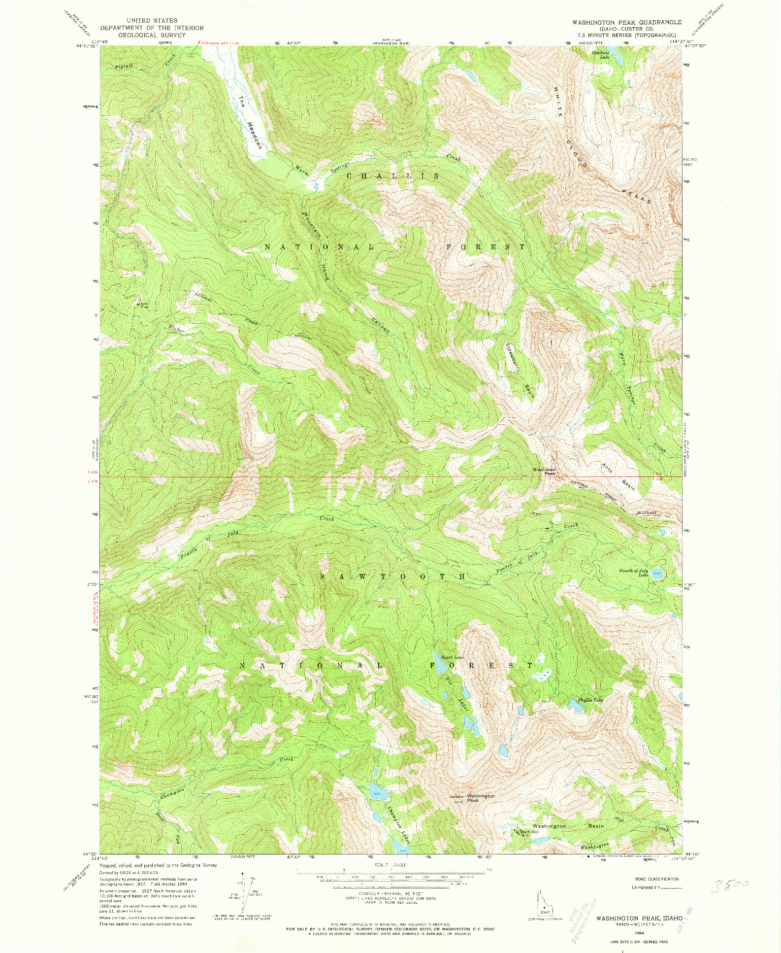 USGS 1:24000-SCALE QUADRANGLE FOR WASHINGTON PEAK, ID 1964