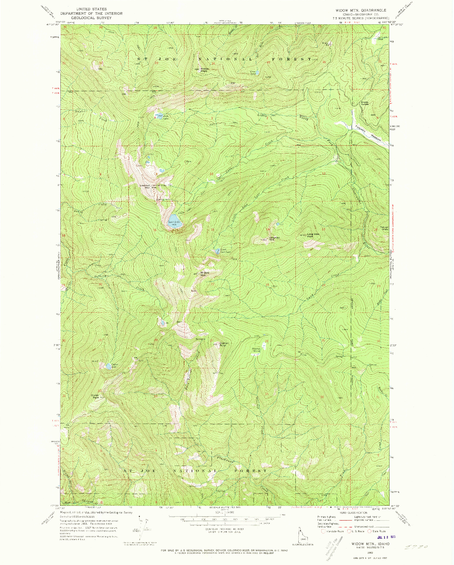 USGS 1:24000-SCALE QUADRANGLE FOR WIDOW MOUNTAIN, ID 1969