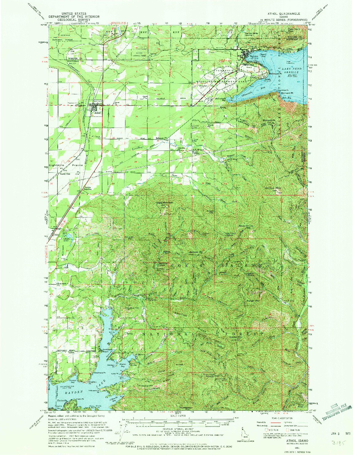 USGS 1:62500-SCALE QUADRANGLE FOR ATHOL, ID 1961