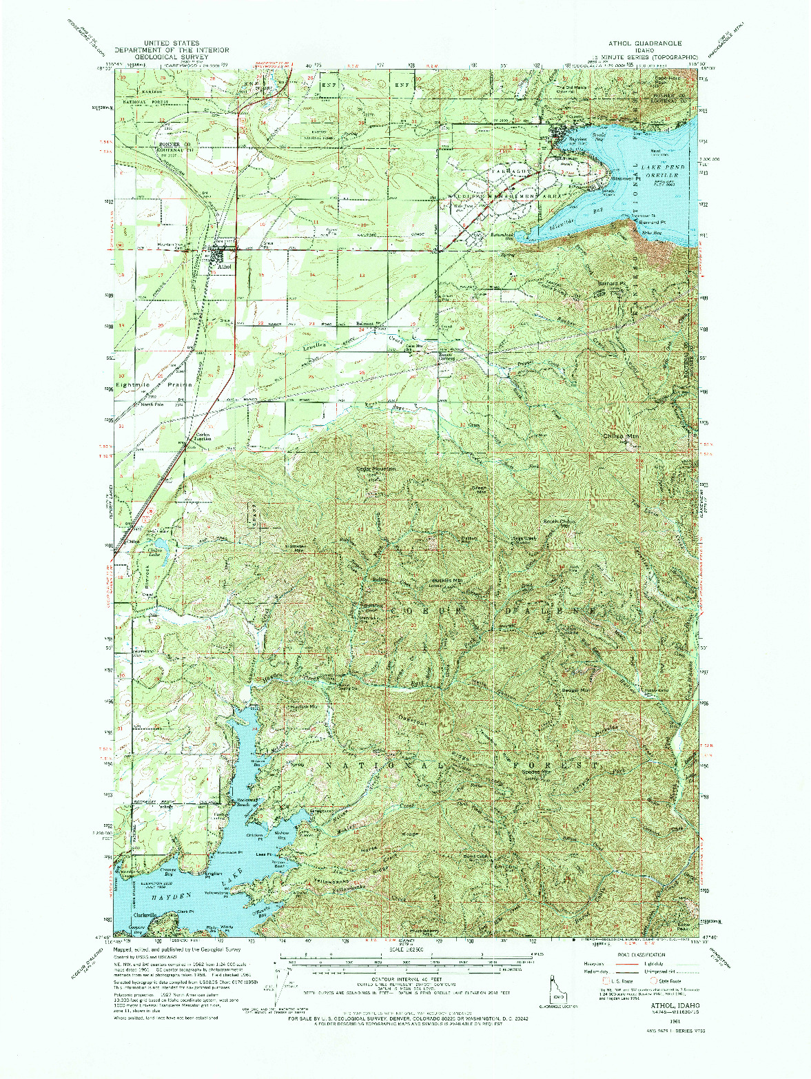 USGS 1:62500-SCALE QUADRANGLE FOR ATHOL, ID 1961