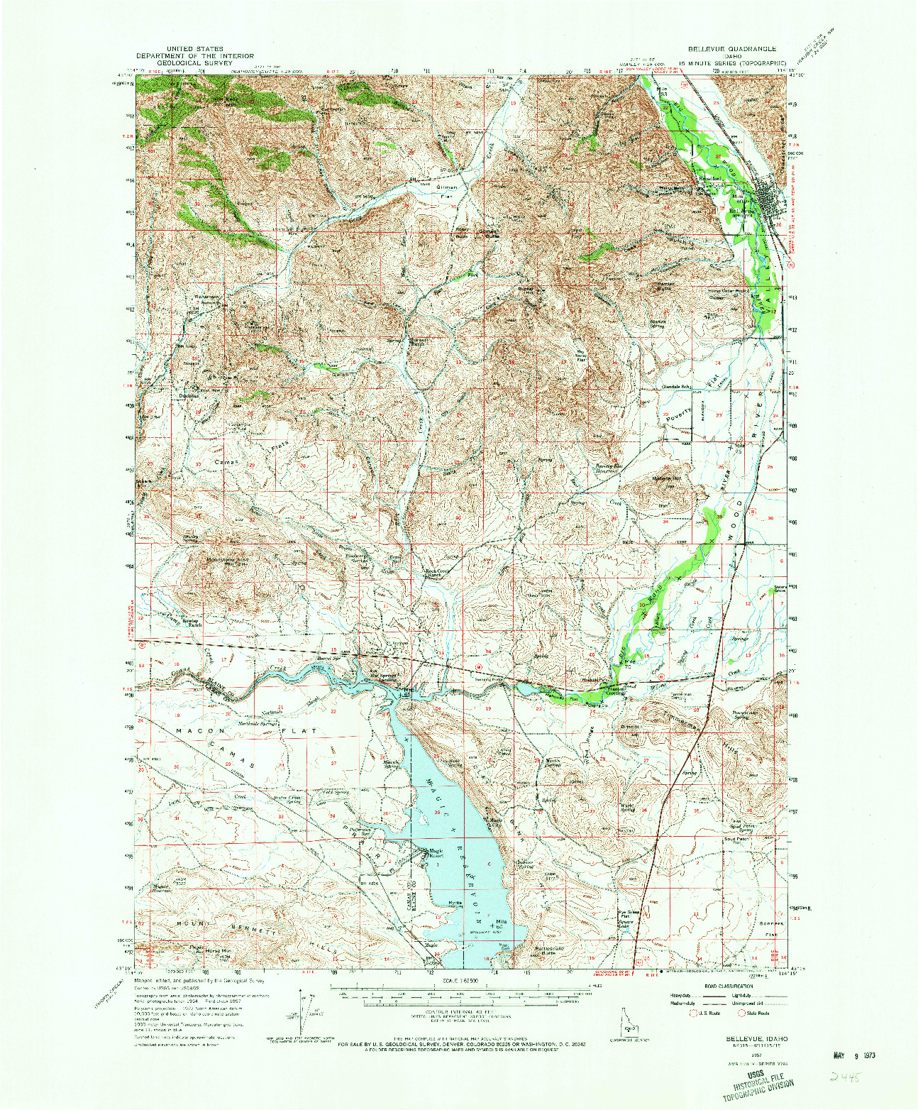 USGS 1:62500-SCALE QUADRANGLE FOR BELLEVUE, ID 1957