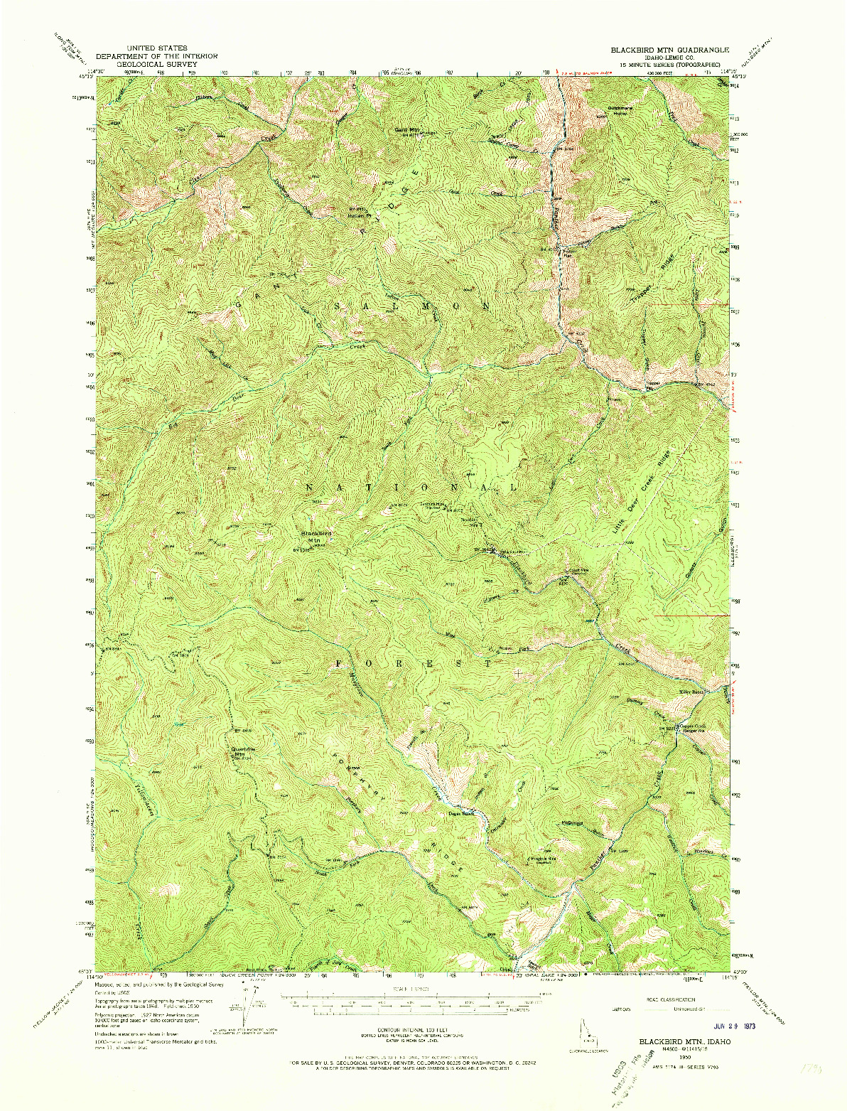 USGS 1:62500-SCALE QUADRANGLE FOR BLACKBIRD MTN, ID 1950