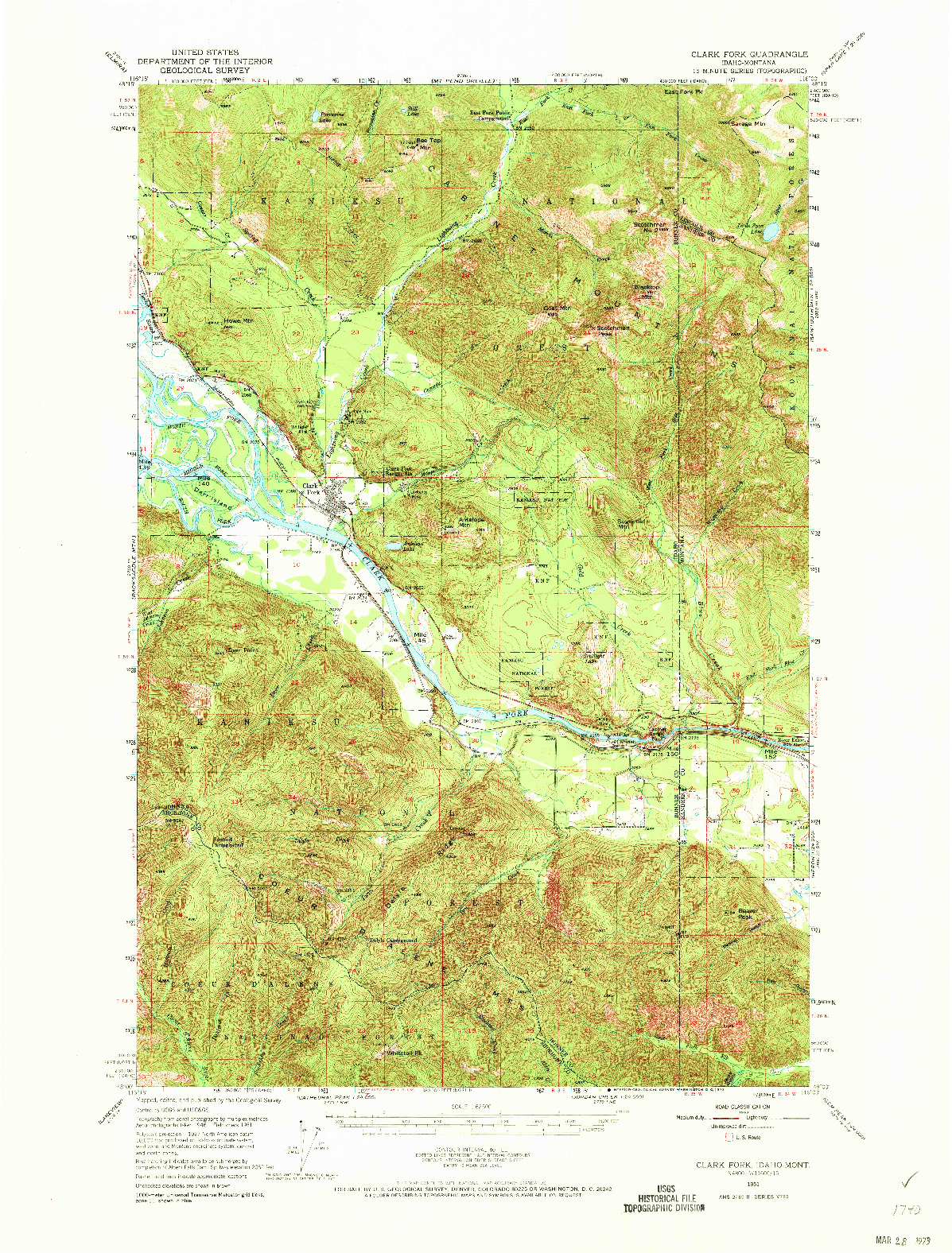 USGS 1:62500-SCALE QUADRANGLE FOR CLARK FORK, ID 1951