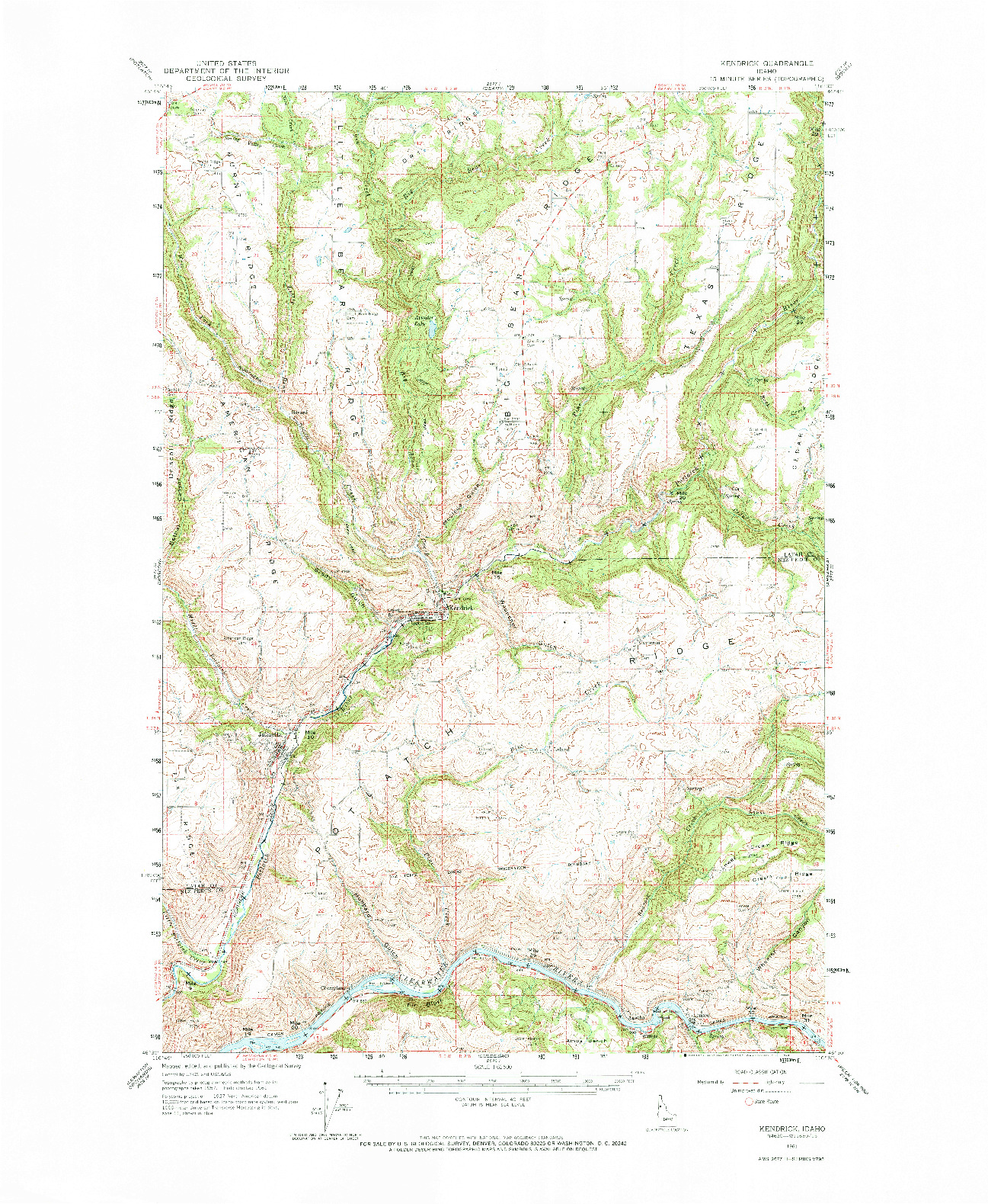 USGS 1:62500-SCALE QUADRANGLE FOR KENDRICK, ID 1961