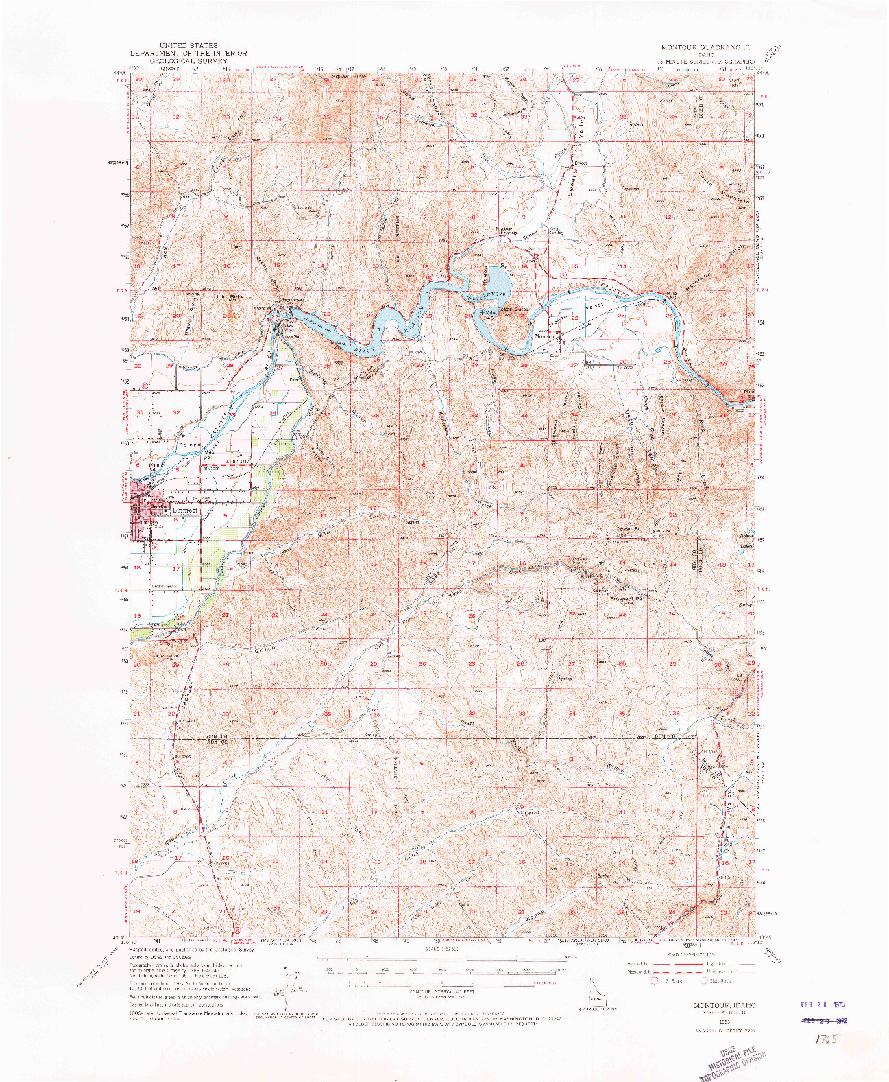 USGS 1:62500-SCALE QUADRANGLE FOR MONTOUR, ID 1953