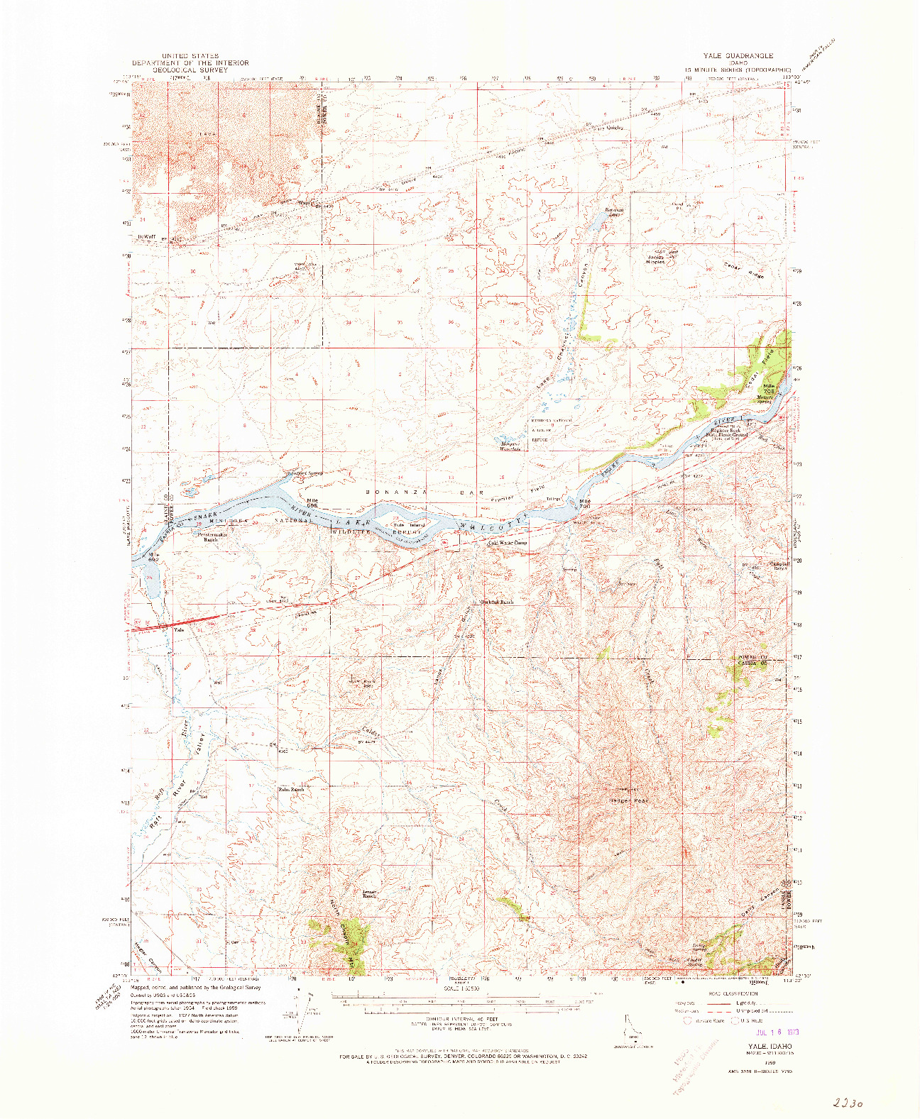 USGS 1:62500-SCALE QUADRANGLE FOR YALE, ID 1959
