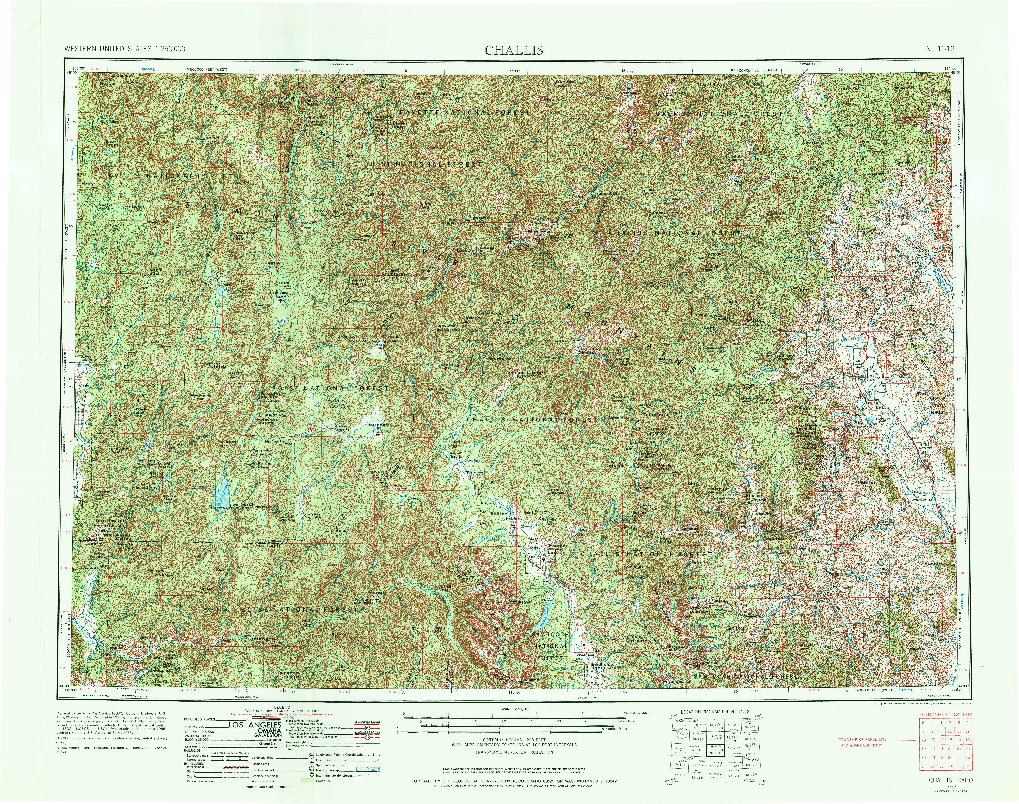 USGS 1:250000-SCALE QUADRANGLE FOR CHALLIS, ID 1957