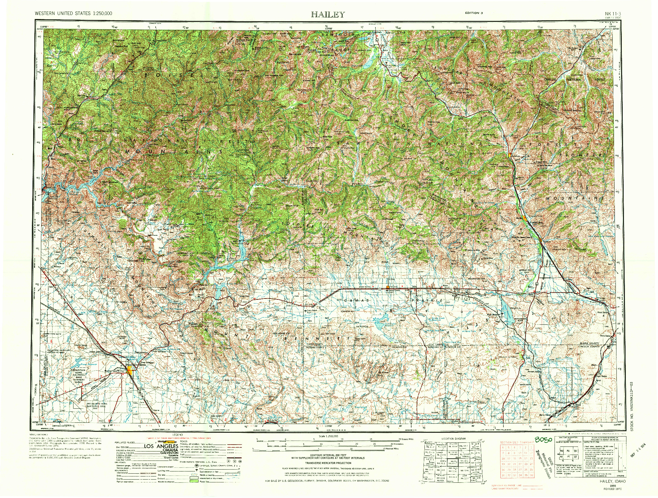 USGS 1:250000-SCALE QUADRANGLE FOR HAILEY, ID 1955