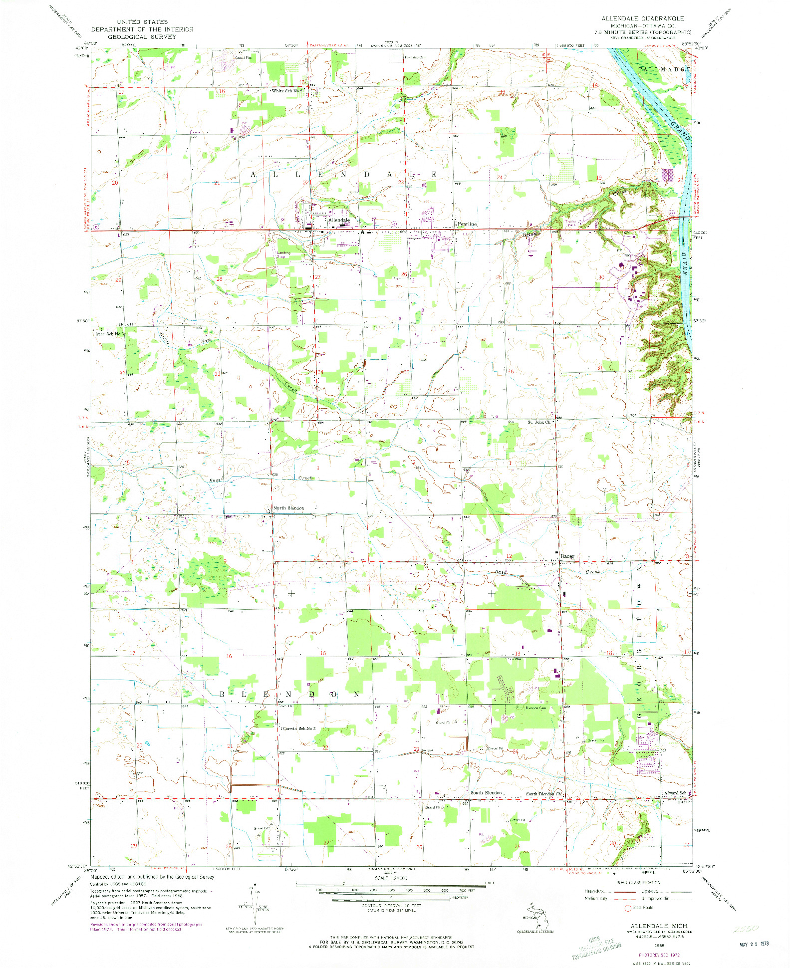 USGS 1:24000-SCALE QUADRANGLE FOR ALLENDALE, MI 1958