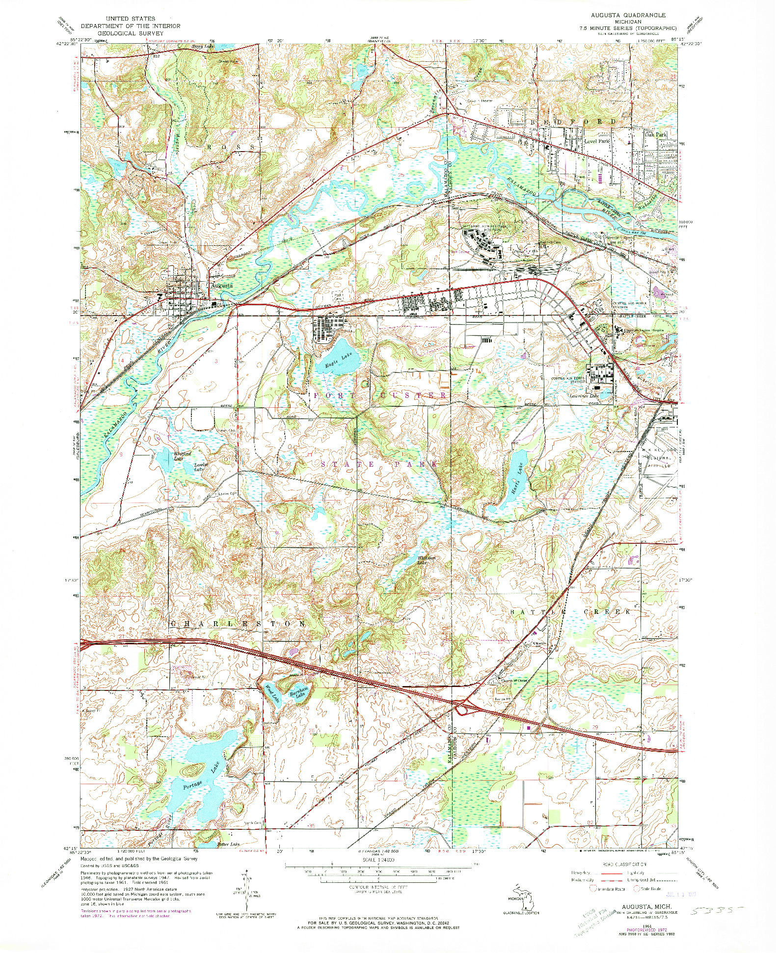 USGS 1:24000-SCALE QUADRANGLE FOR AUGUSTA, MI 1961