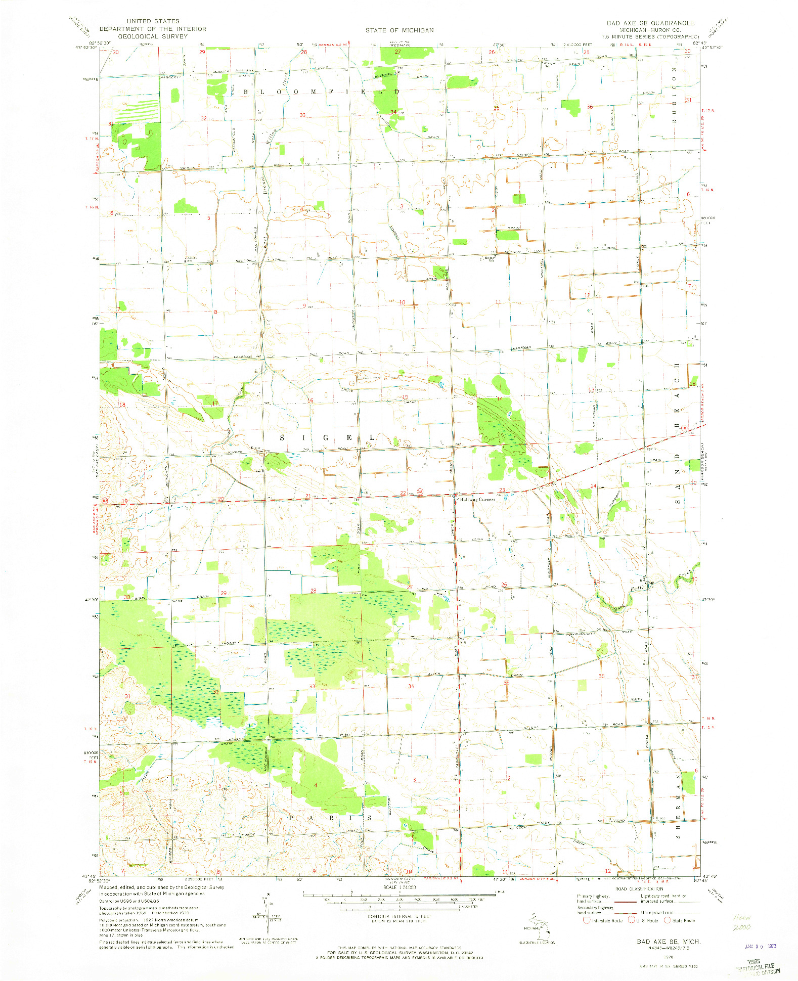 USGS 1:24000-SCALE QUADRANGLE FOR BAD AXE SE, MI 1970