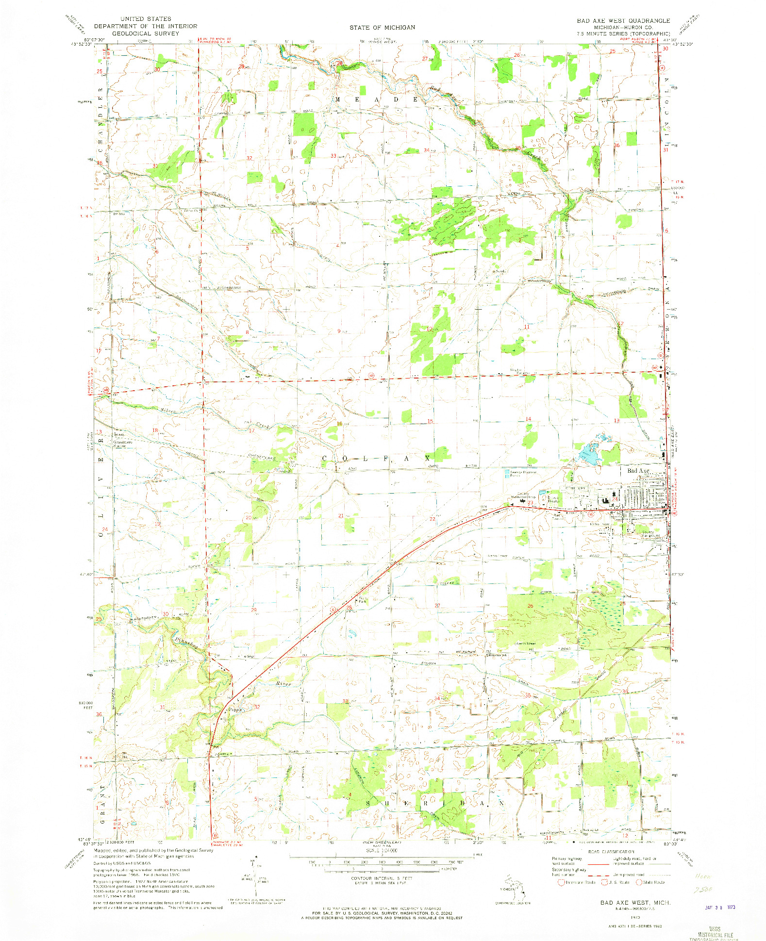 USGS 1:24000-SCALE QUADRANGLE FOR BAD AXE WEST, MI 1970