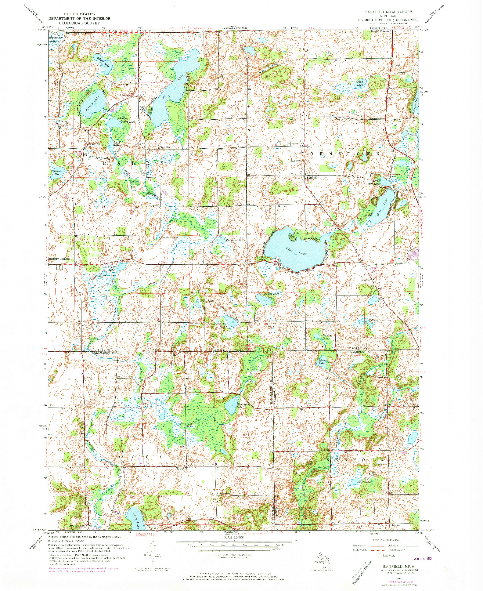 USGS 1:24000-SCALE QUADRANGLE FOR BANFIELD, MI 1961