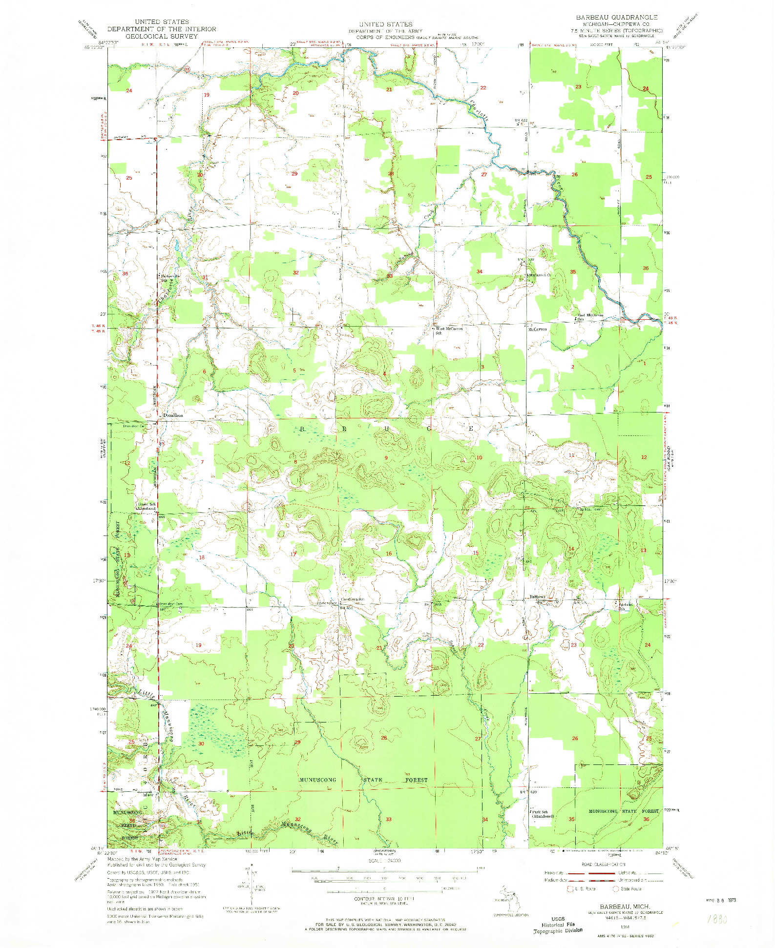 USGS 1:24000-SCALE QUADRANGLE FOR BARBEAU, MI 1951