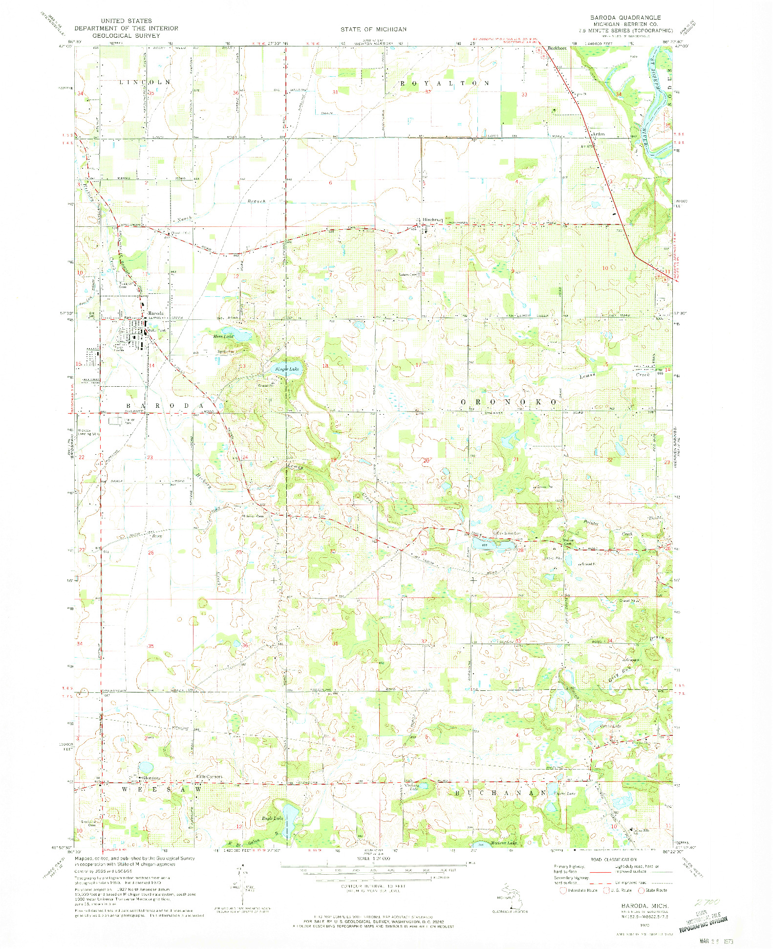 USGS 1:24000-SCALE QUADRANGLE FOR BARODA, MI 1970