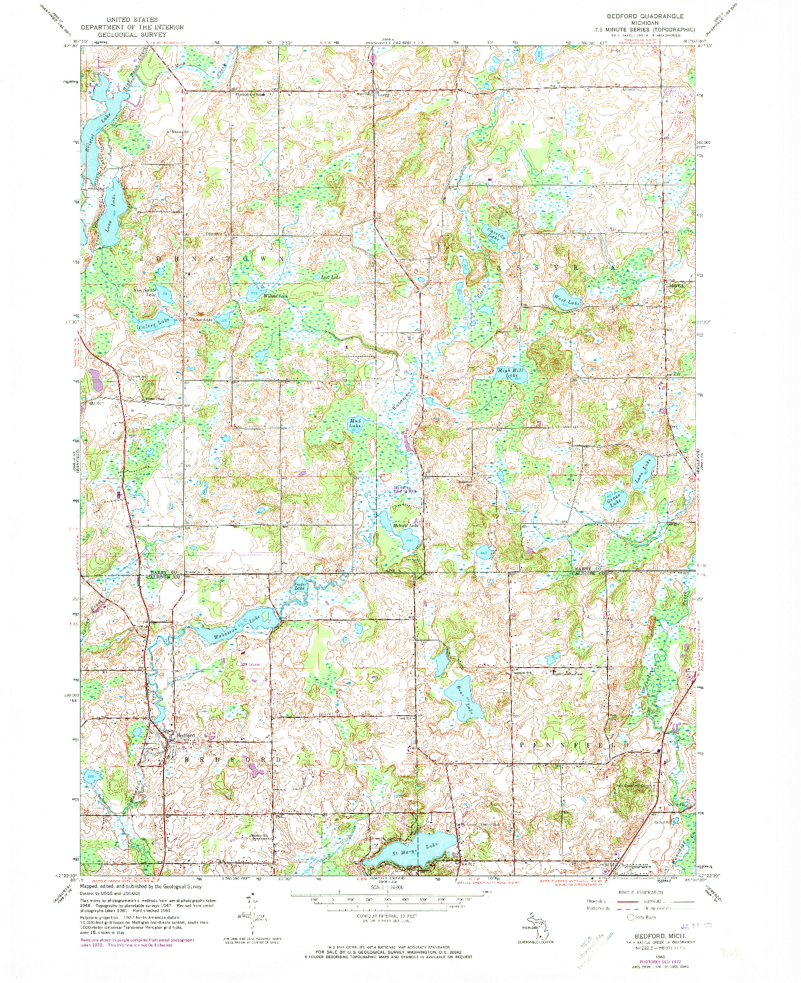 USGS 1:24000-SCALE QUADRANGLE FOR BEDFORD, MI 1961