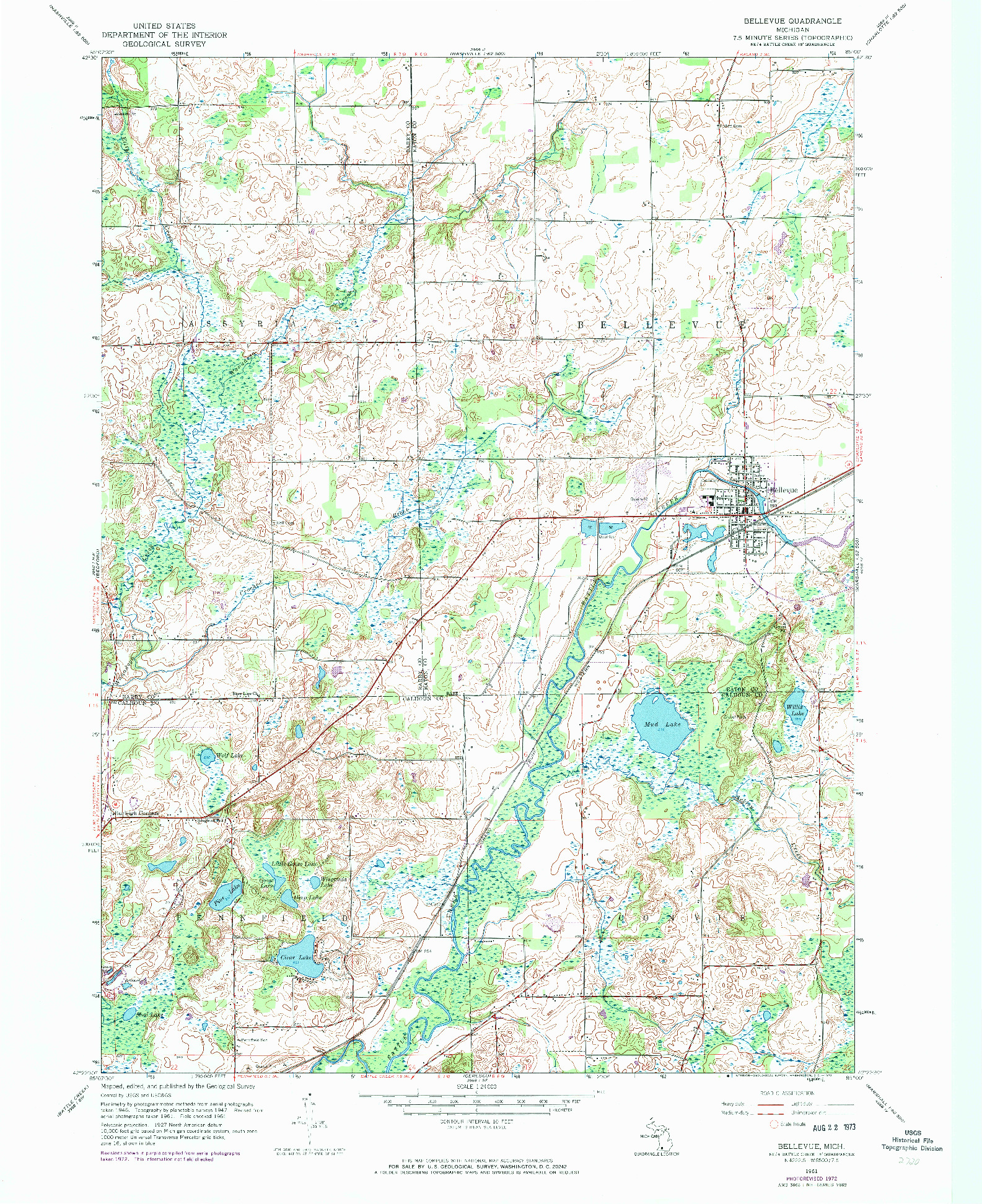 USGS 1:24000-SCALE QUADRANGLE FOR BELLEVUE, MI 1961