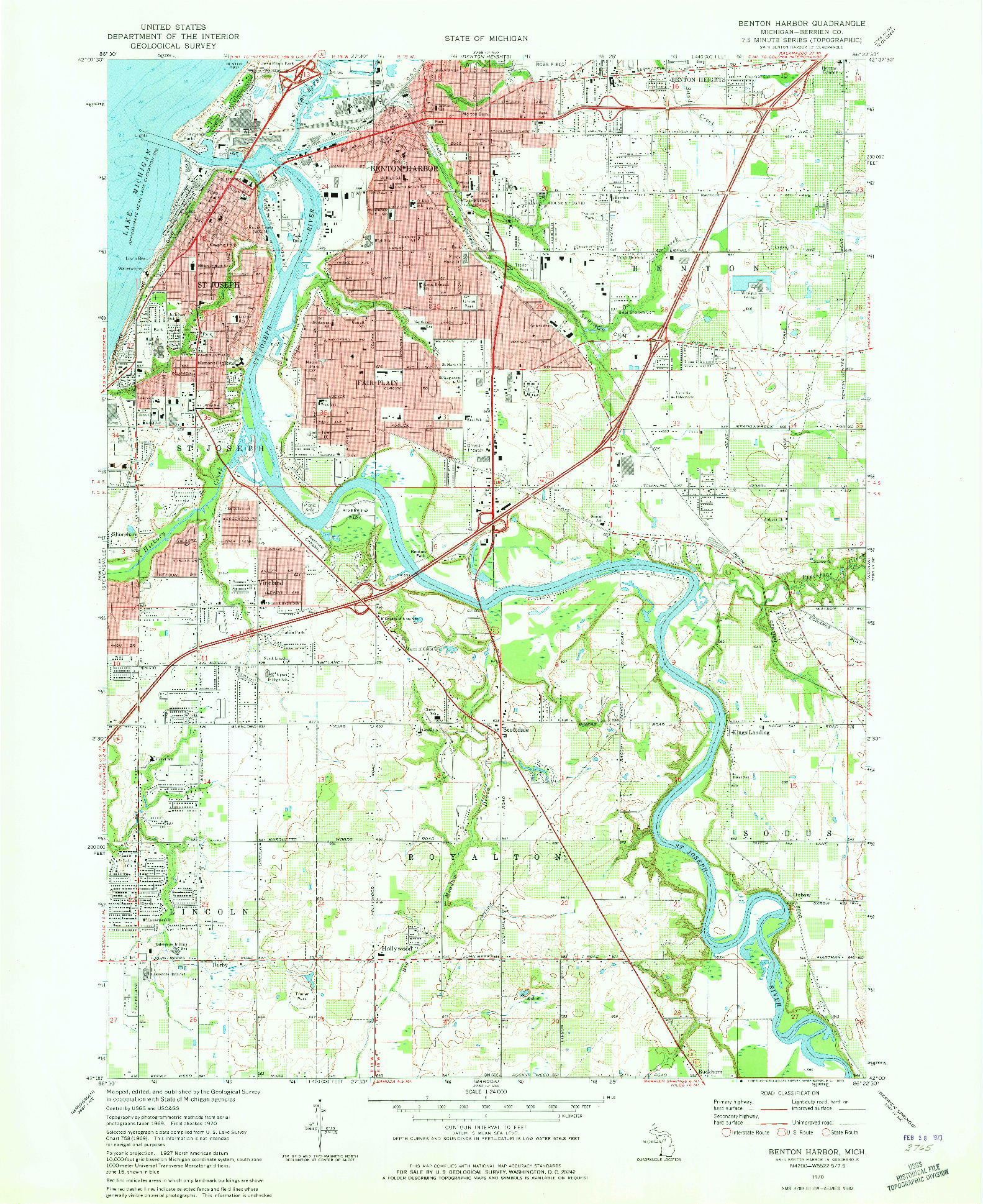 USGS 1:24000-SCALE QUADRANGLE FOR BENTON HARBOR, MI 1970