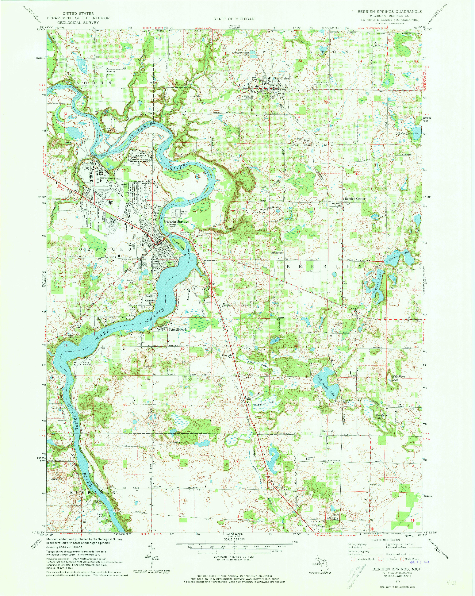 USGS 1:24000-SCALE QUADRANGLE FOR BERRIEN SPRINGS, MI 1971