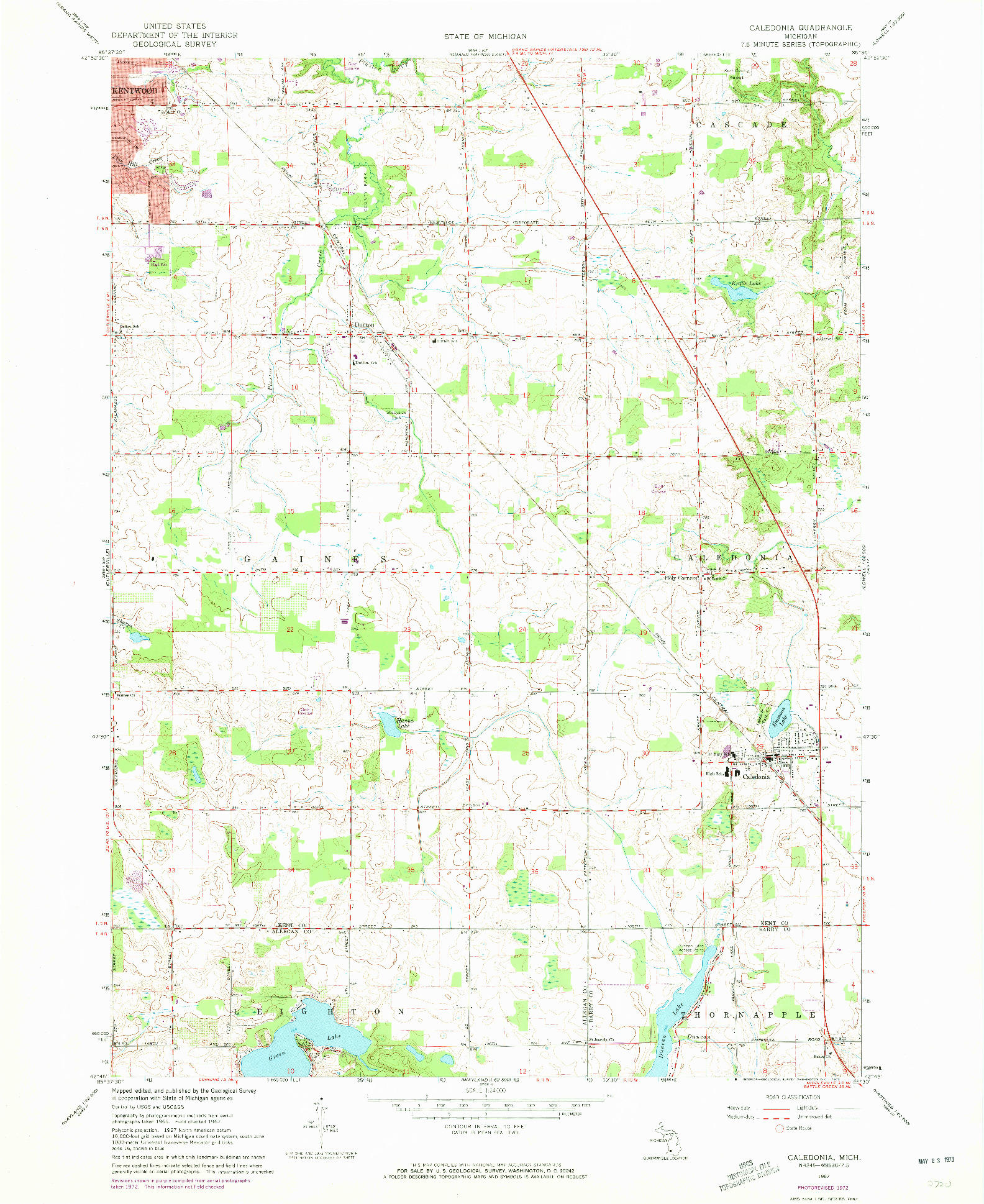 USGS 1:24000-SCALE QUADRANGLE FOR CALEDONIA, MI 1967