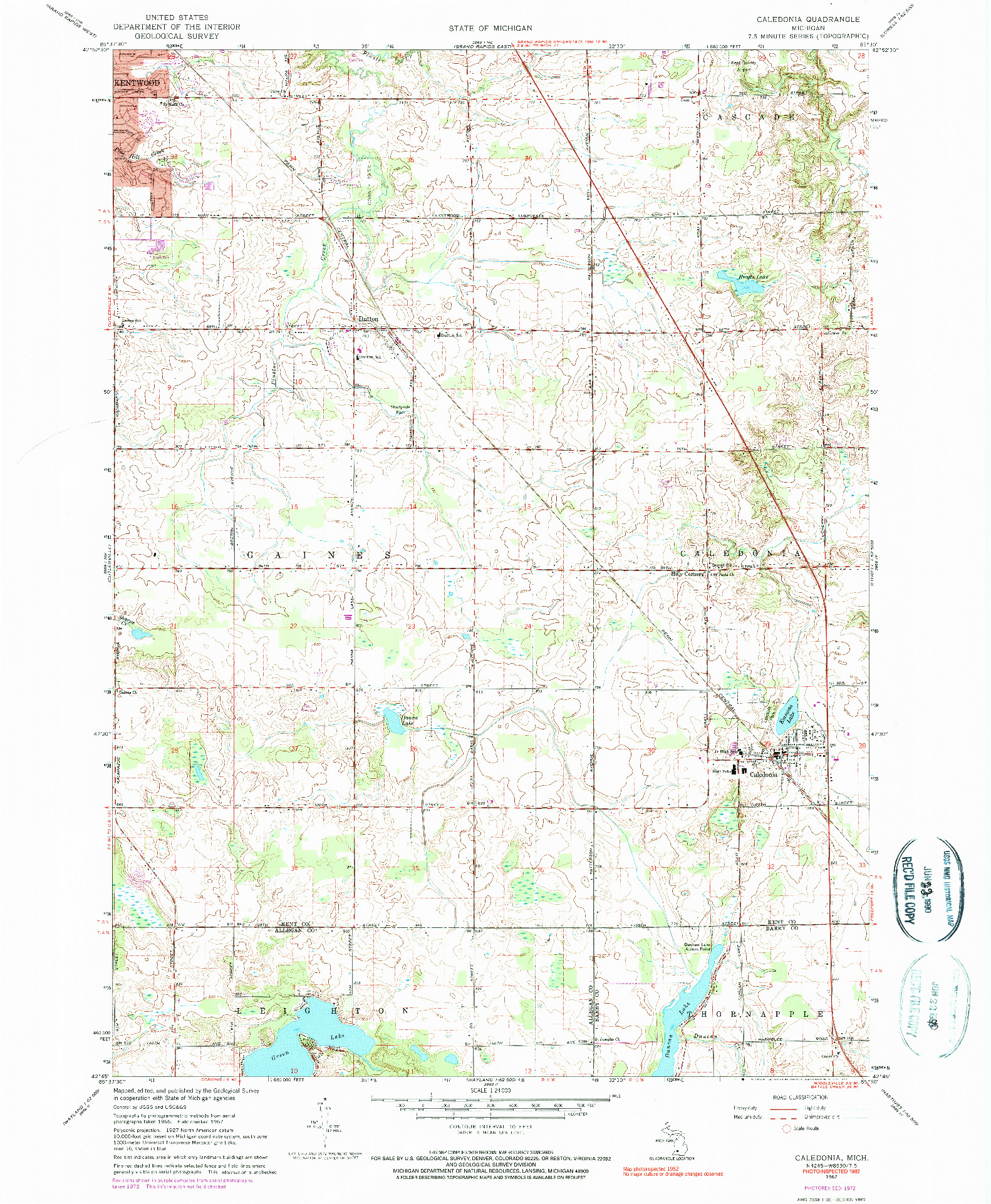 USGS 1:24000-SCALE QUADRANGLE FOR CALEDONIA, MI 1967