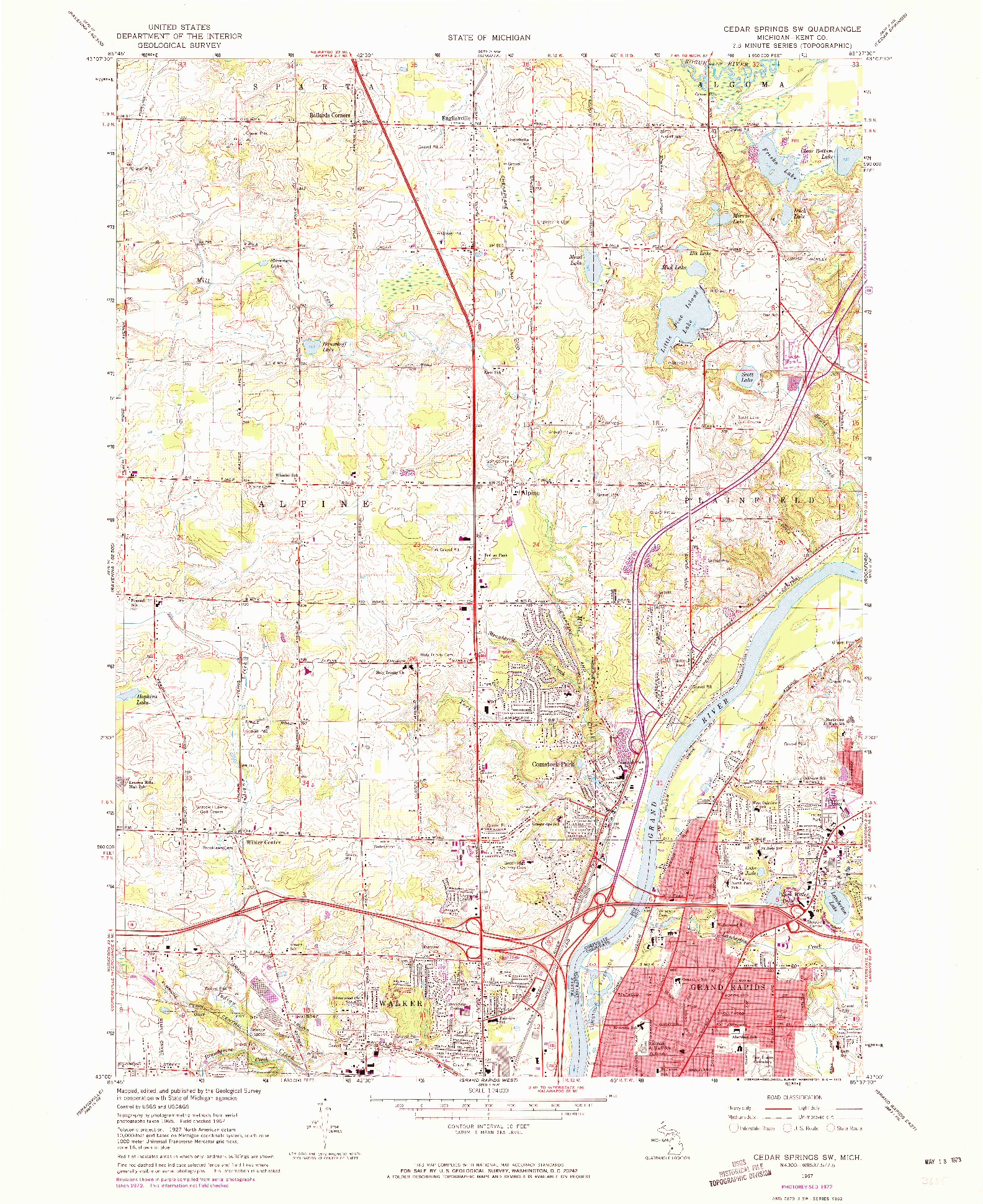USGS 1:24000-SCALE QUADRANGLE FOR CEDAR SPRINGS SW, MI 1967