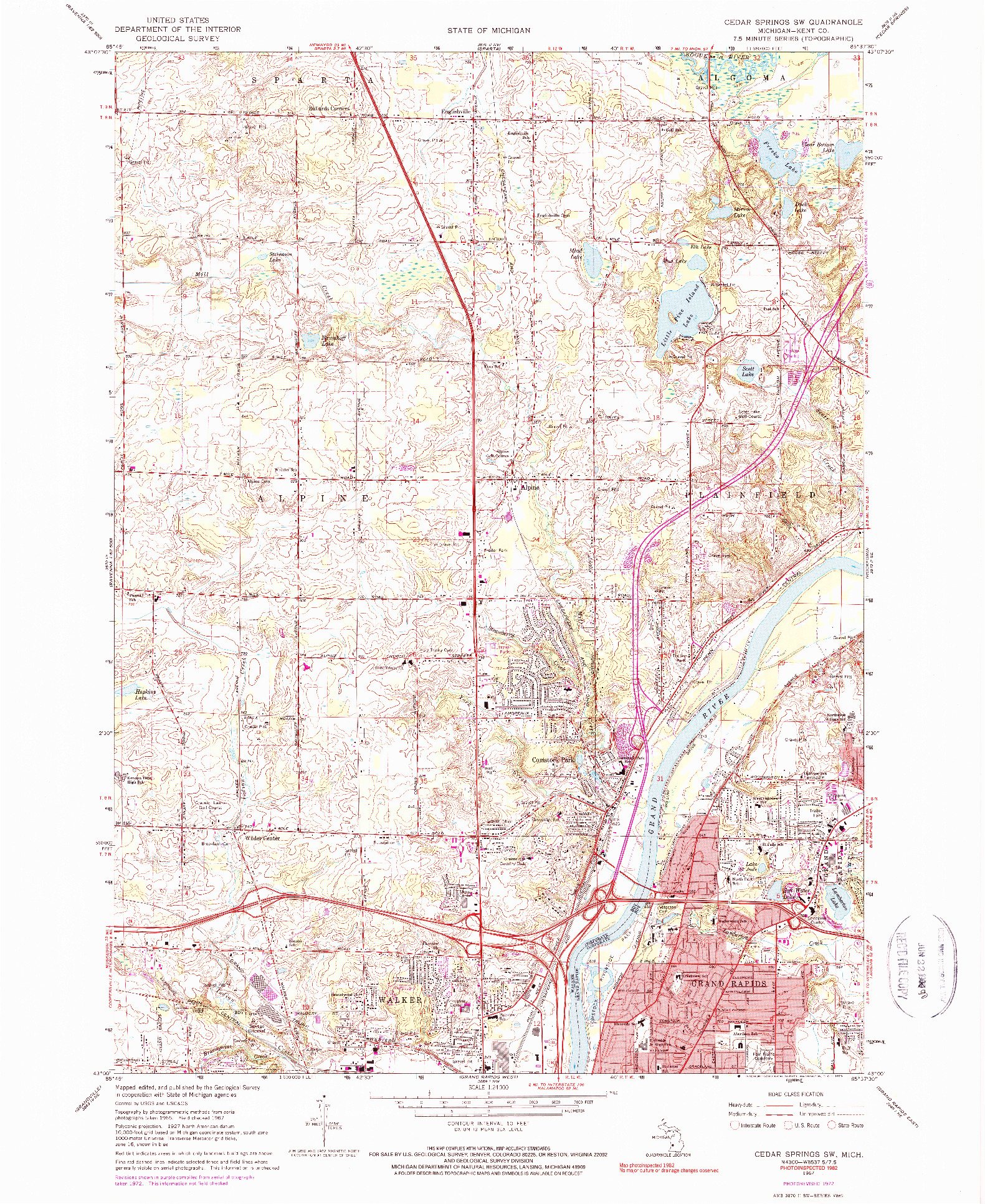 USGS 1:24000-SCALE QUADRANGLE FOR CEDAR SPRINGS SW, MI 1967