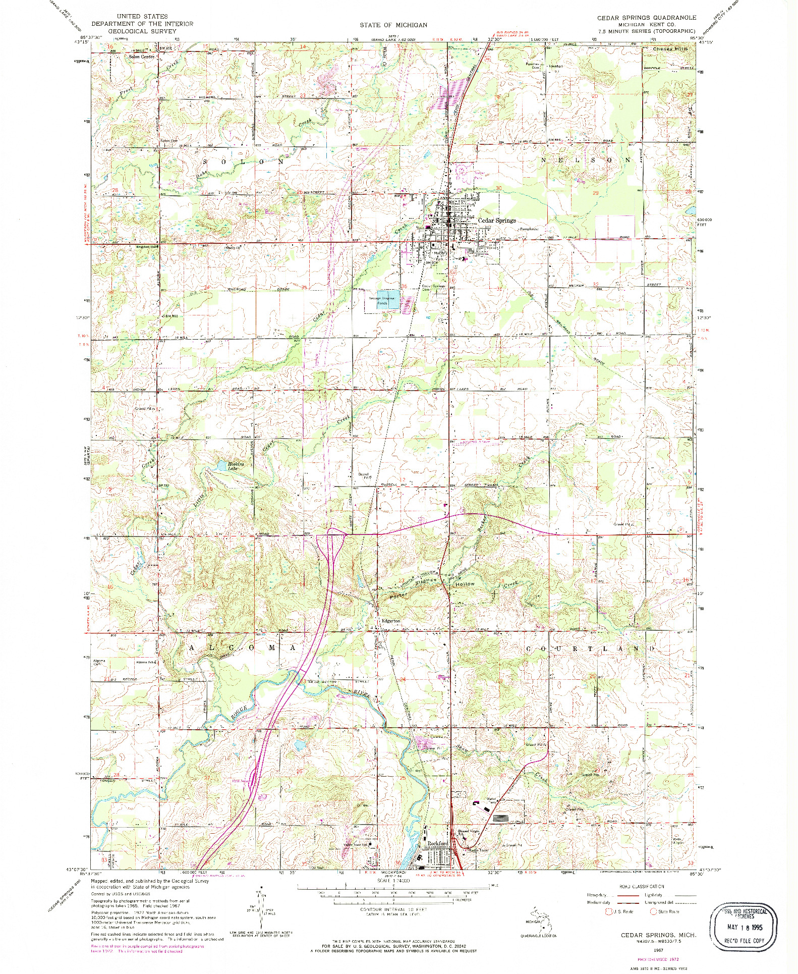 USGS 1:24000-SCALE QUADRANGLE FOR CEDAR SPRINGS, MI 1967