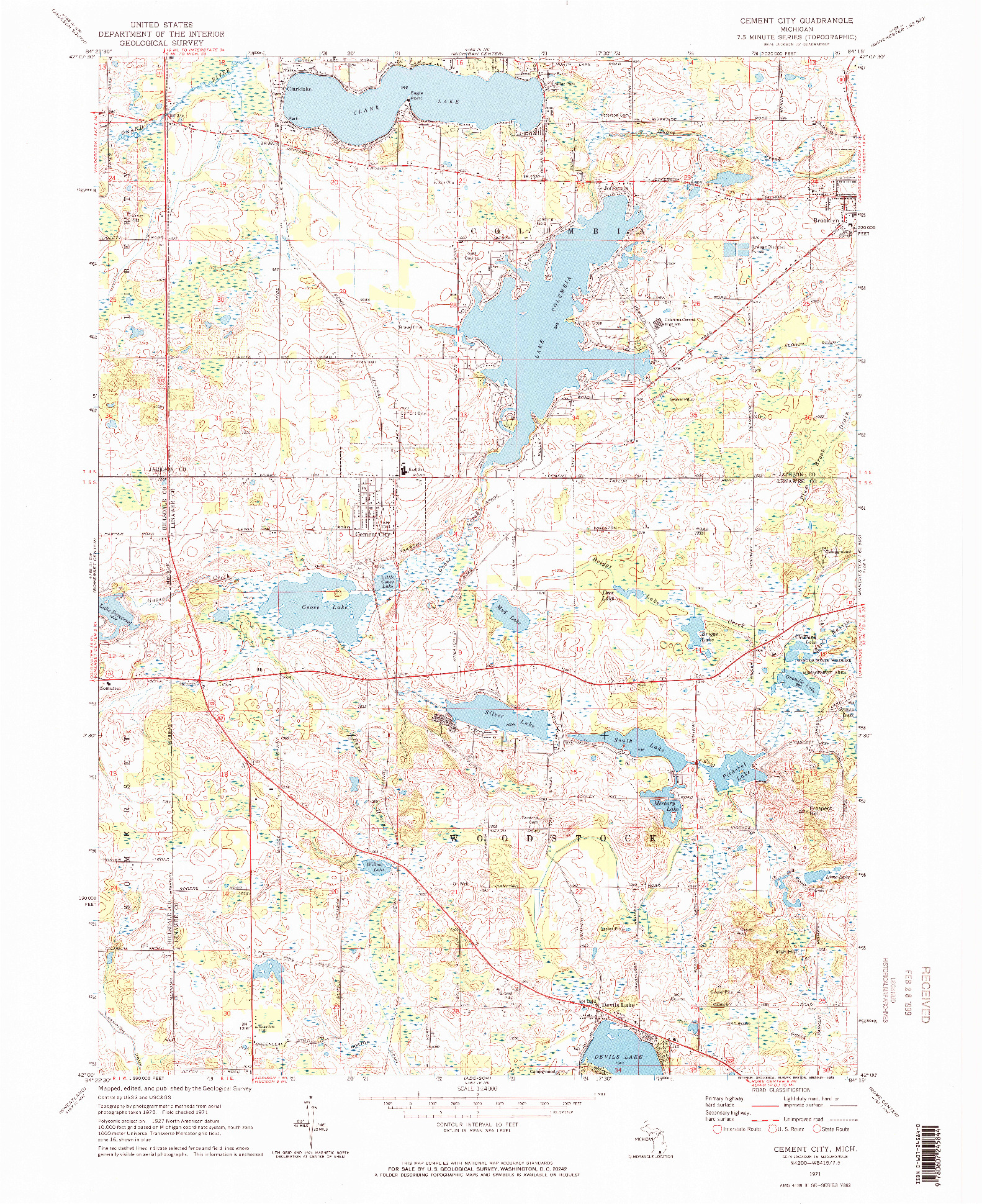 USGS 1:24000-SCALE QUADRANGLE FOR CEMENT CITY, MI 1971
