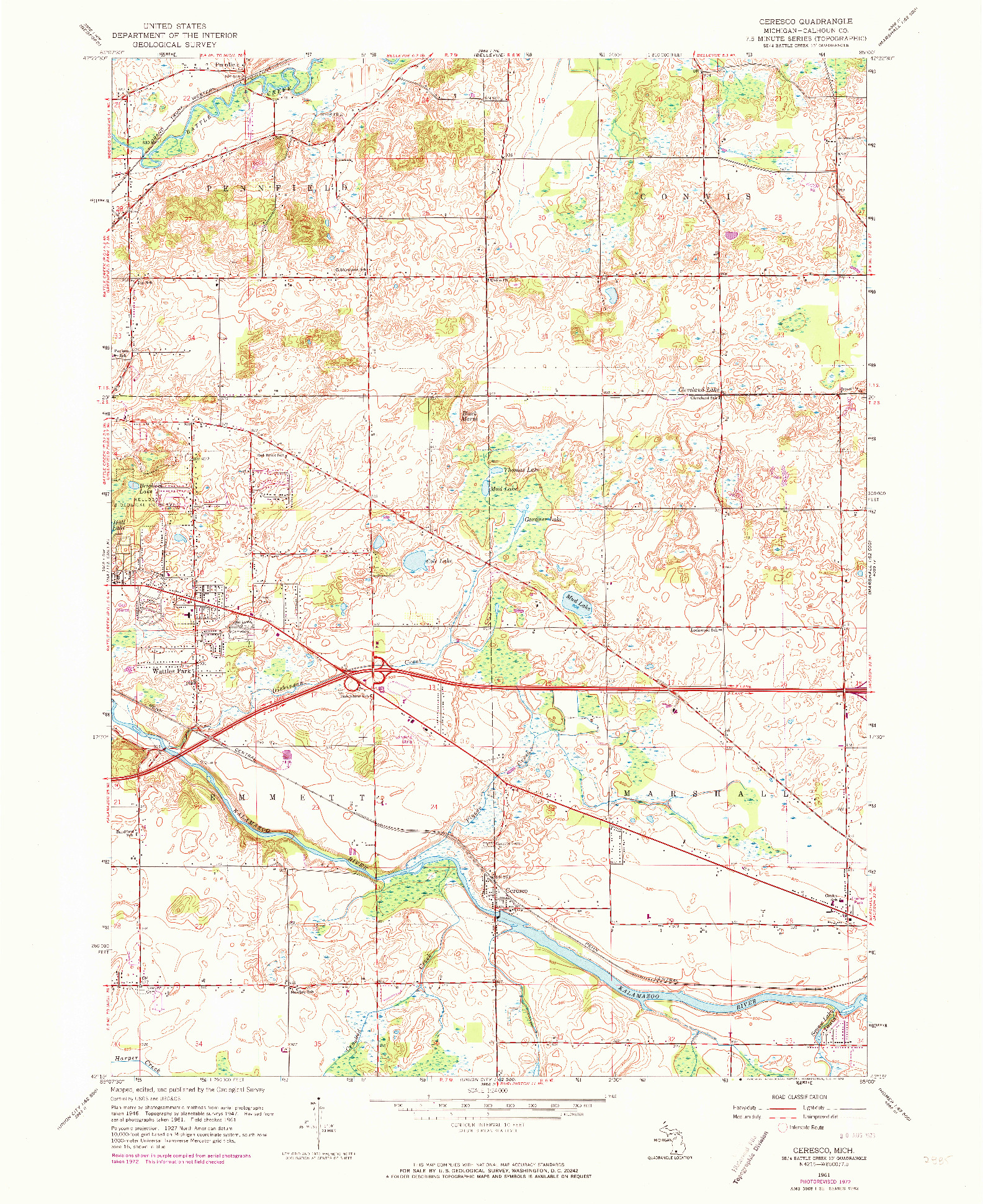 USGS 1:24000-SCALE QUADRANGLE FOR CERESCO, MI 1961