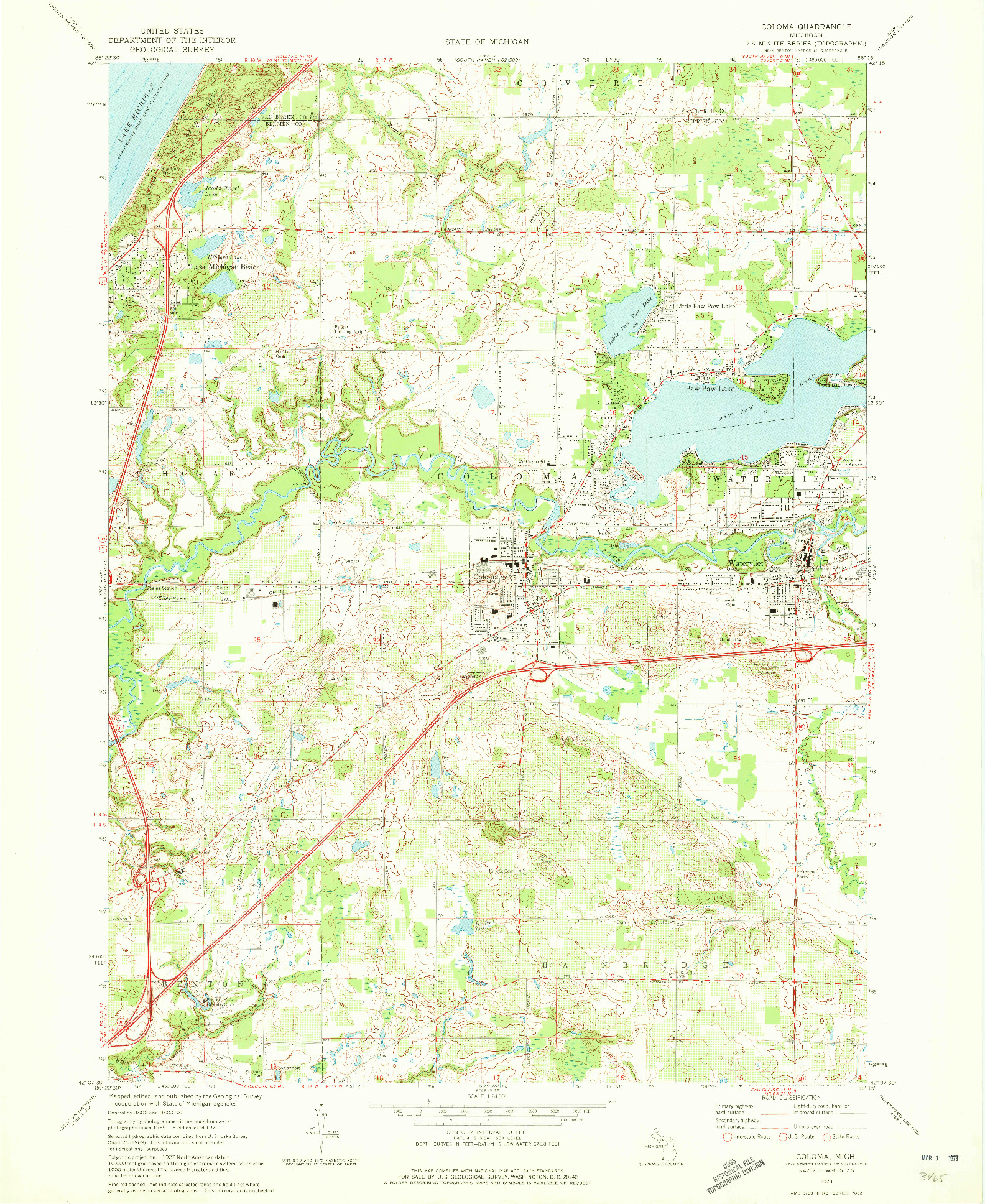 USGS 1:24000-SCALE QUADRANGLE FOR COLOMA, MI 1970