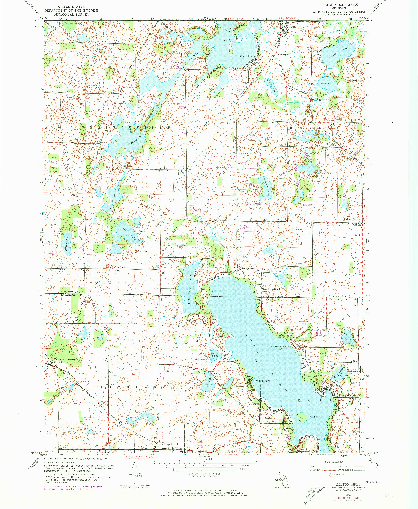 USGS 1:24000-SCALE QUADRANGLE FOR DELTON, MI 1961