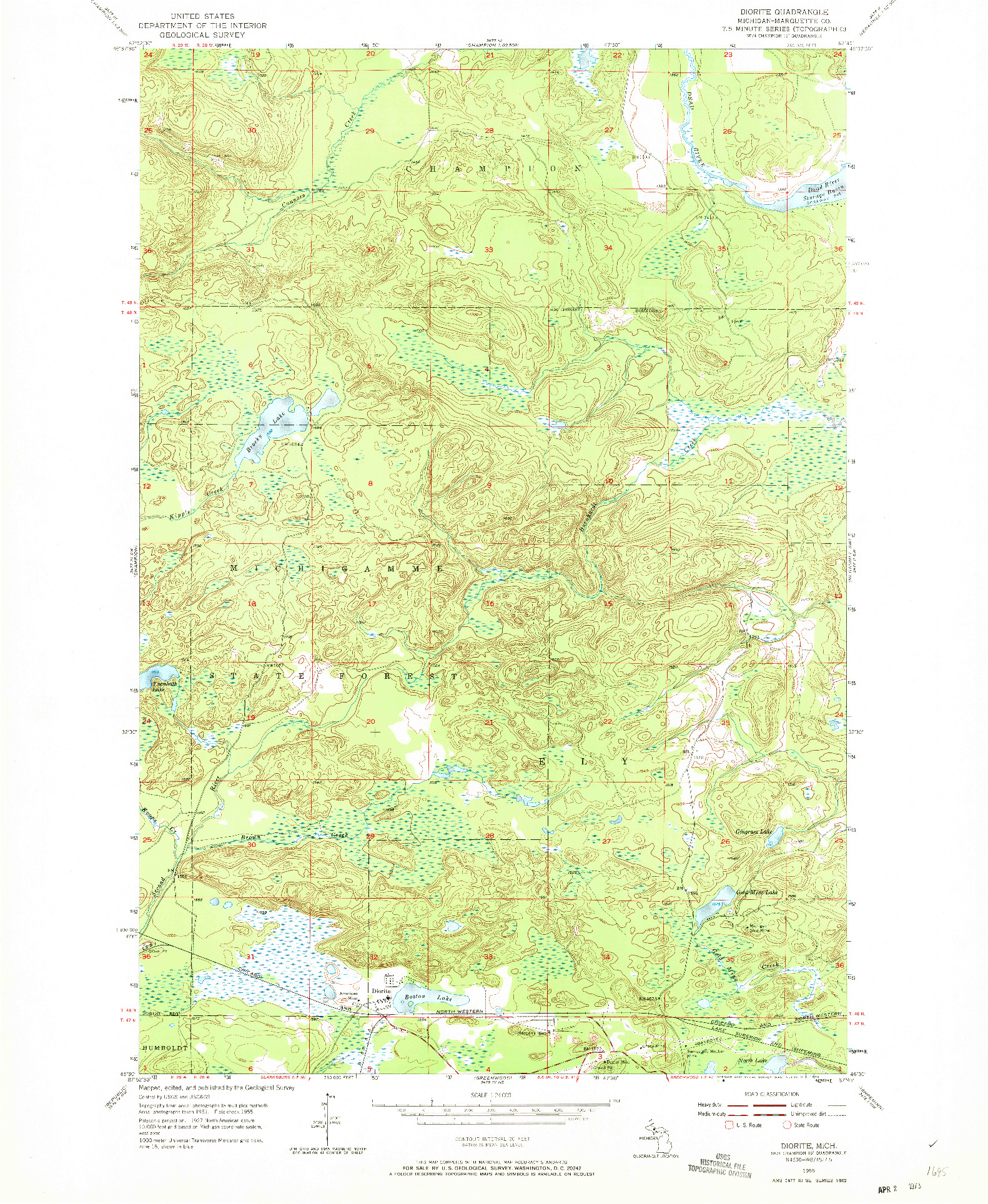 USGS 1:24000-SCALE QUADRANGLE FOR DIORITE, MI 1955