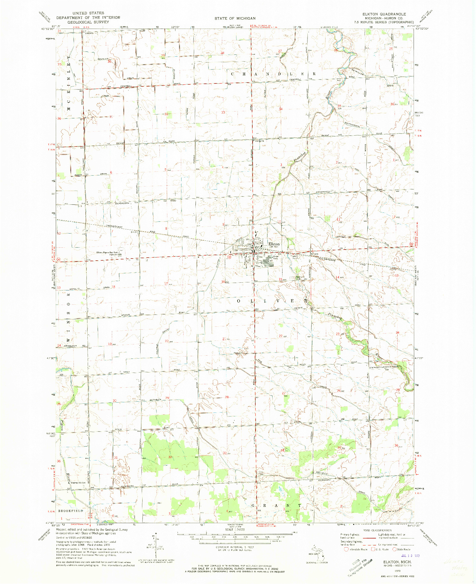 USGS 1:24000-SCALE QUADRANGLE FOR ELKTON, MI 1970