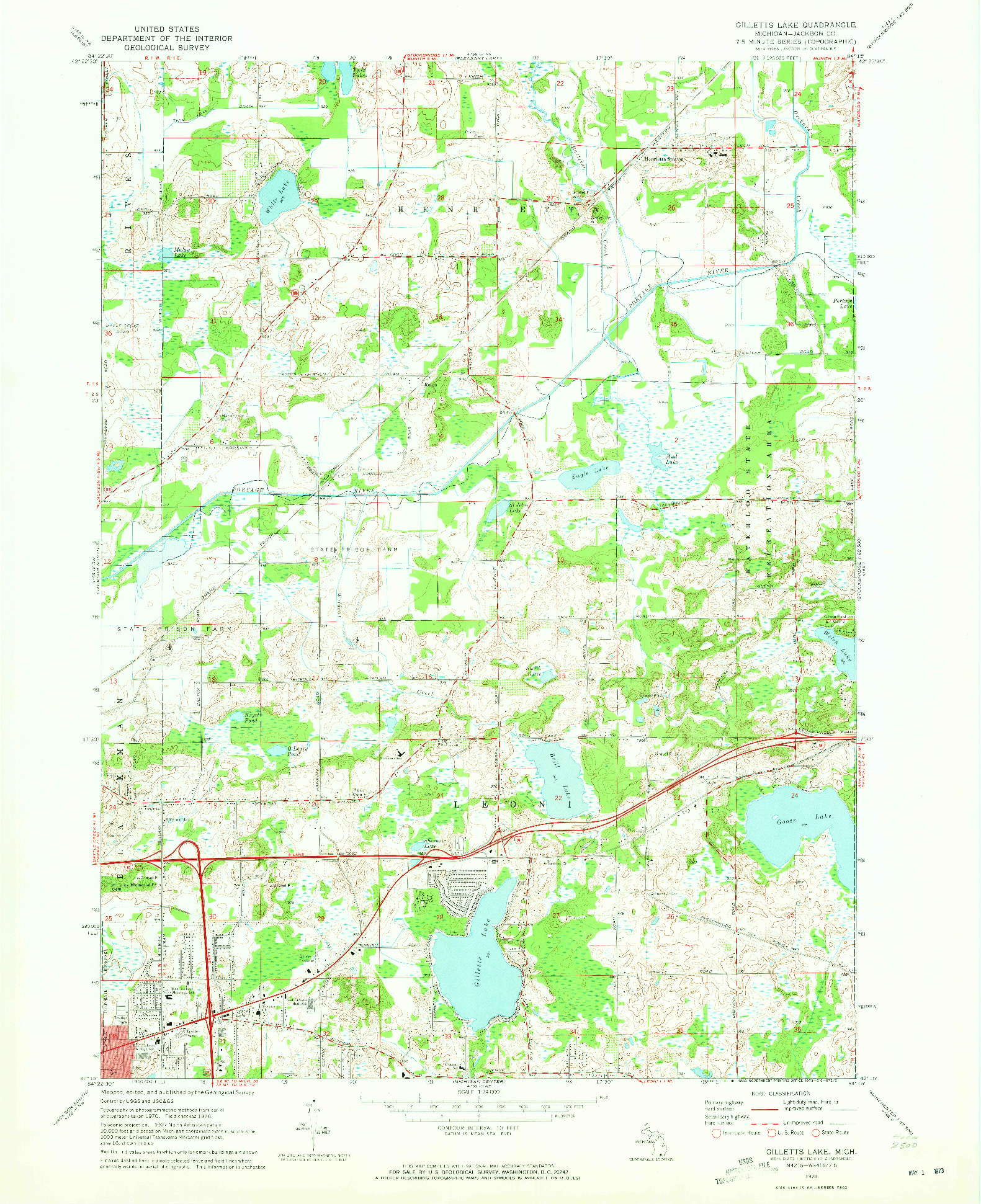 USGS 1:24000-SCALE QUADRANGLE FOR GILLETTS LAKE, MI 1970