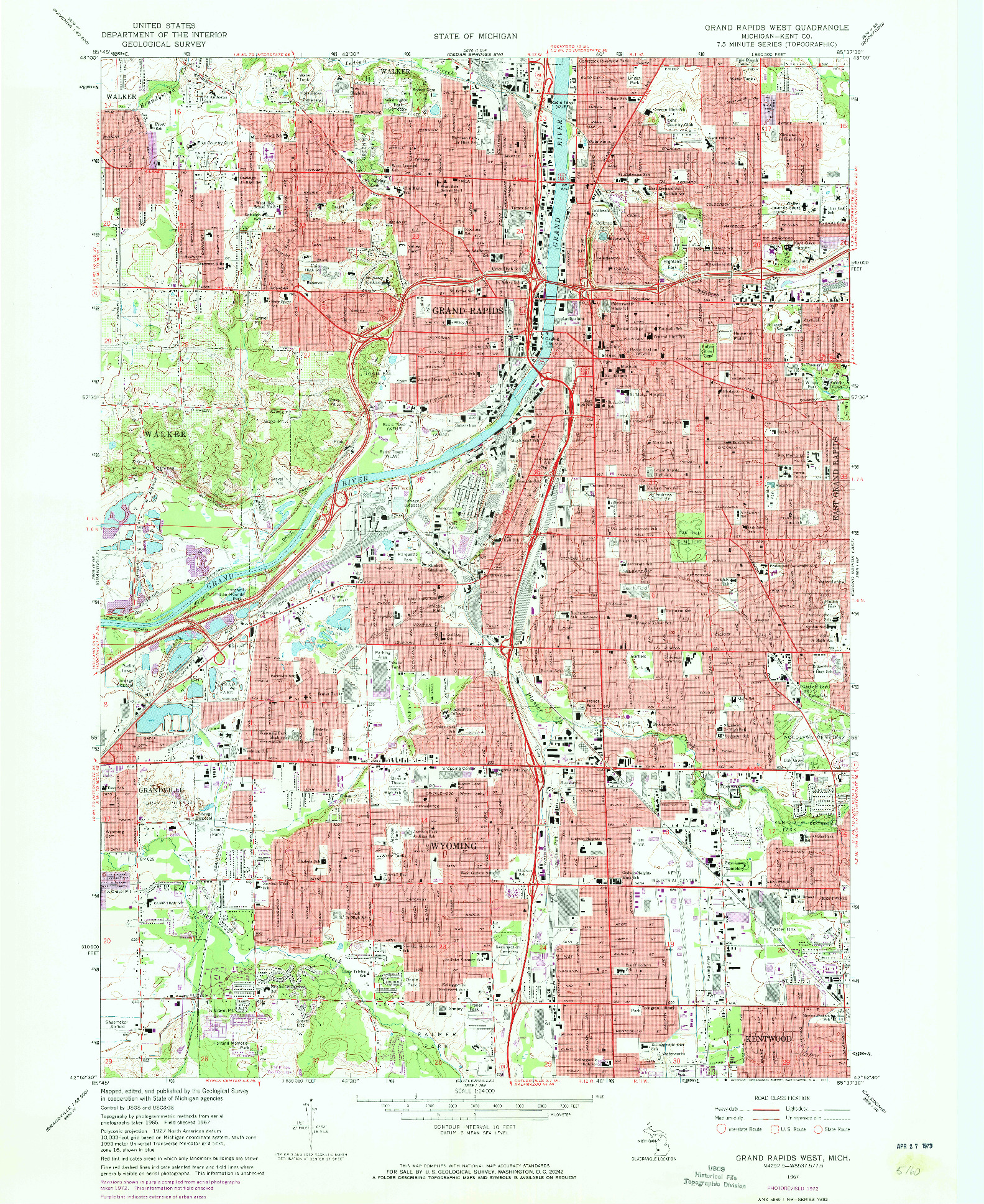 USGS 1:24000-SCALE QUADRANGLE FOR GRAND RAPIDS WEST, MI 1967