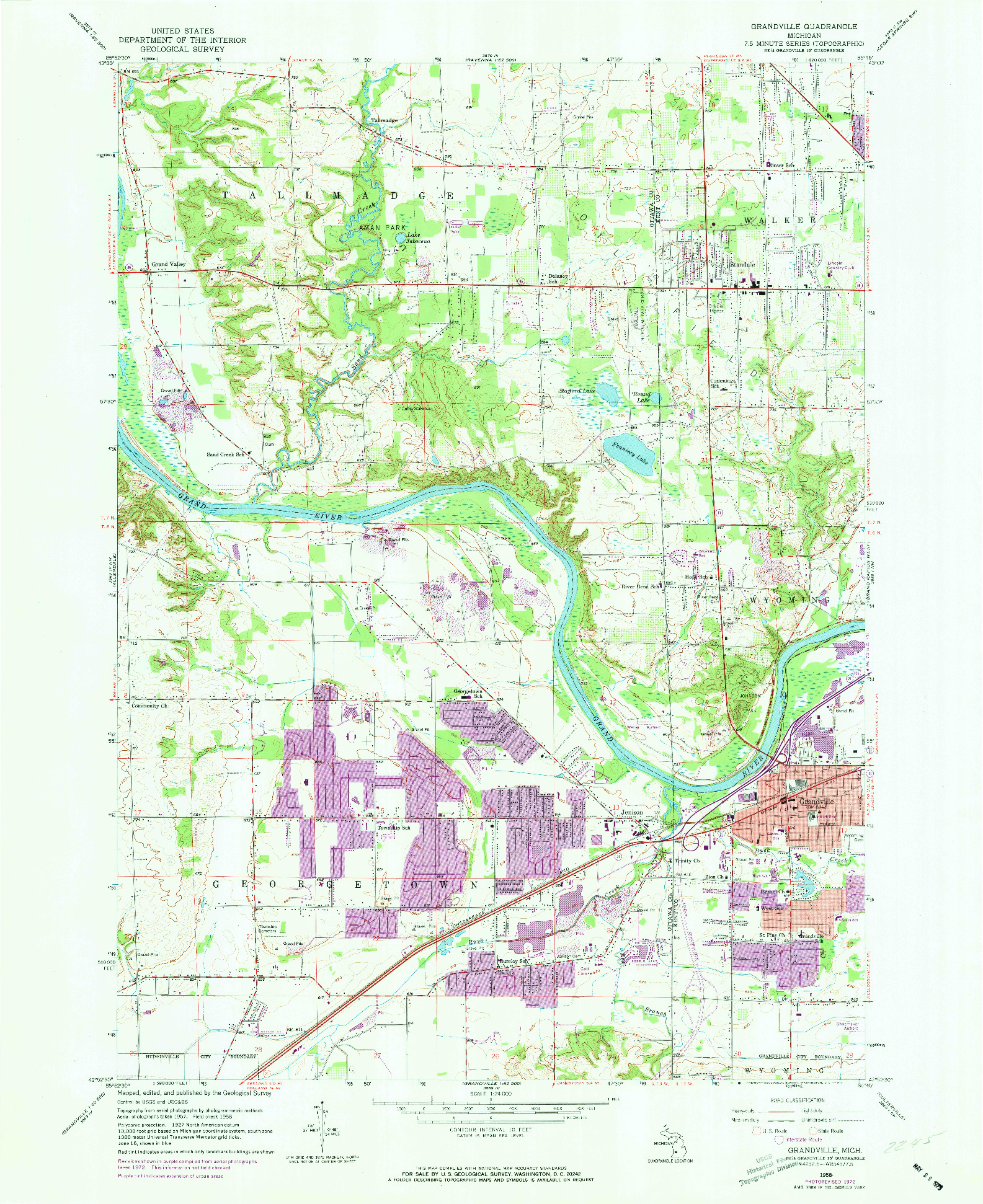 USGS 1:24000-SCALE QUADRANGLE FOR GRANDVILLE, MI 1958