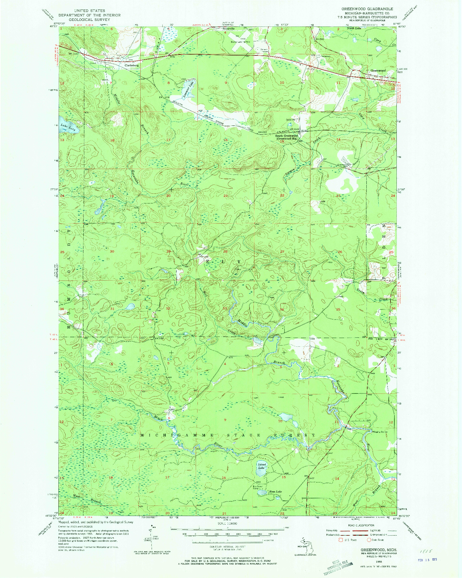 USGS 1:24000-SCALE QUADRANGLE FOR GREENWOOD, MI 1955
