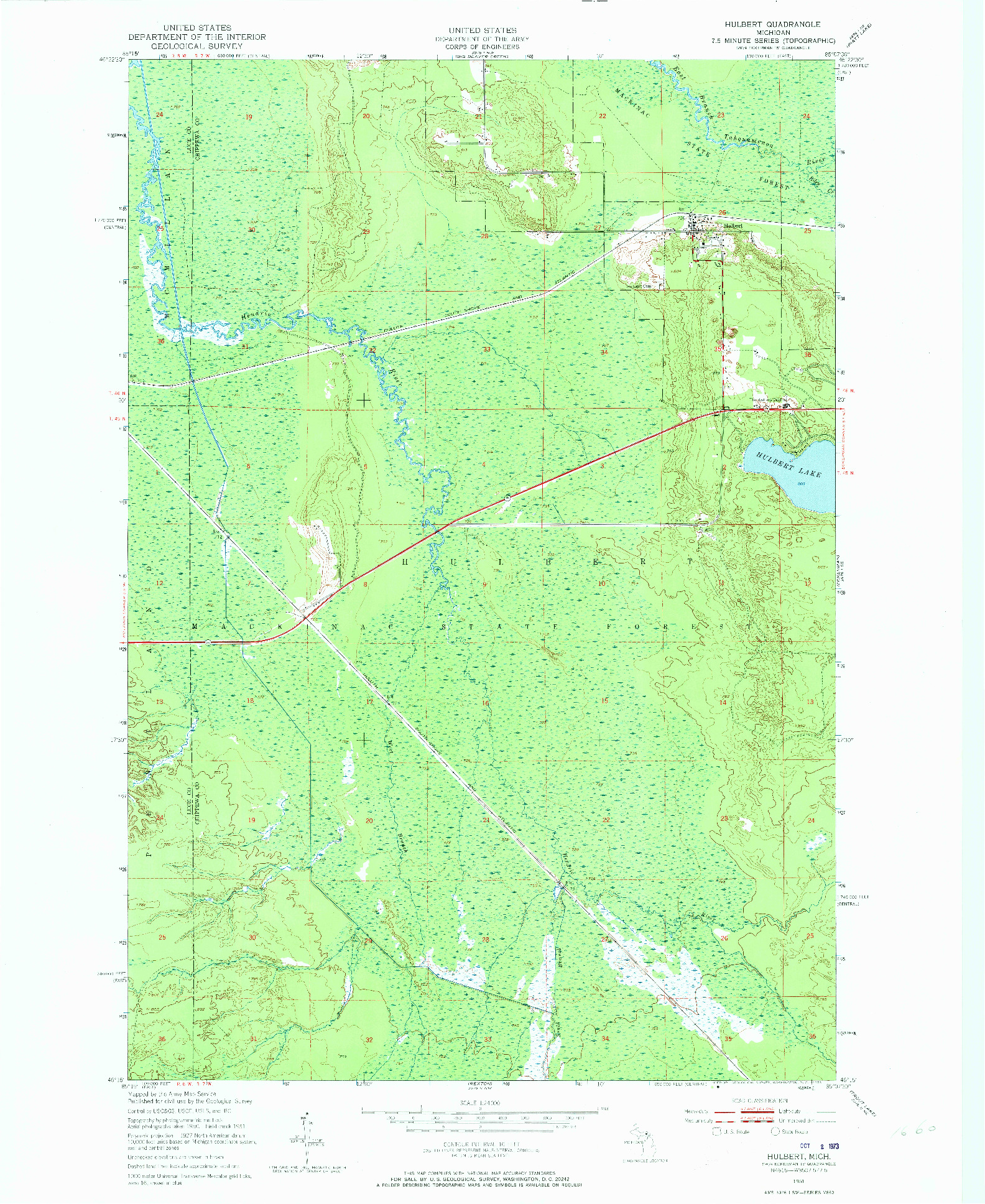 USGS 1:24000-SCALE QUADRANGLE FOR HULBERT, MI 1951