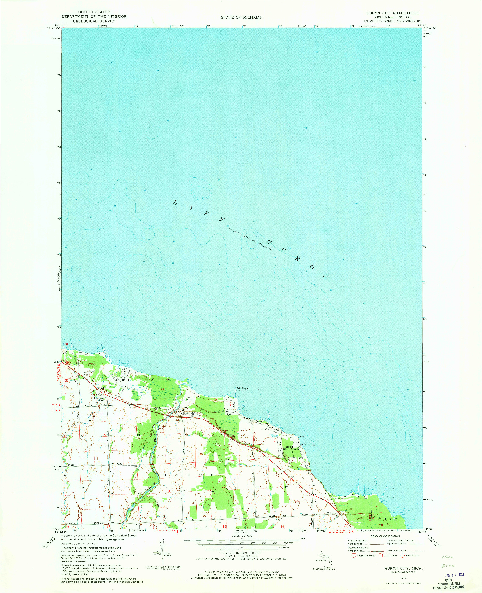 USGS 1:24000-SCALE QUADRANGLE FOR HURON CITY, MI 1970
